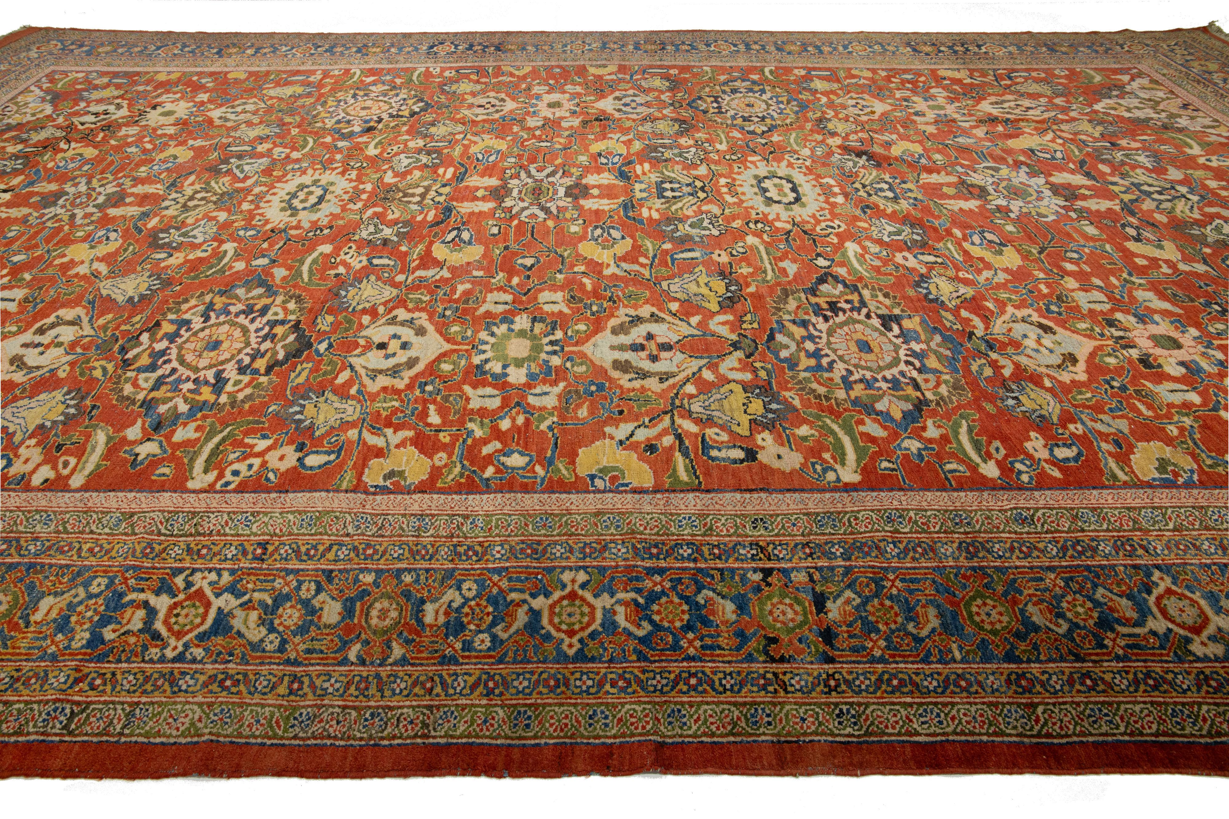 Tappeto Mahal in lana rossa con disegno floreale a trifoglio realizzato a mano nel 1880 in vendita 4