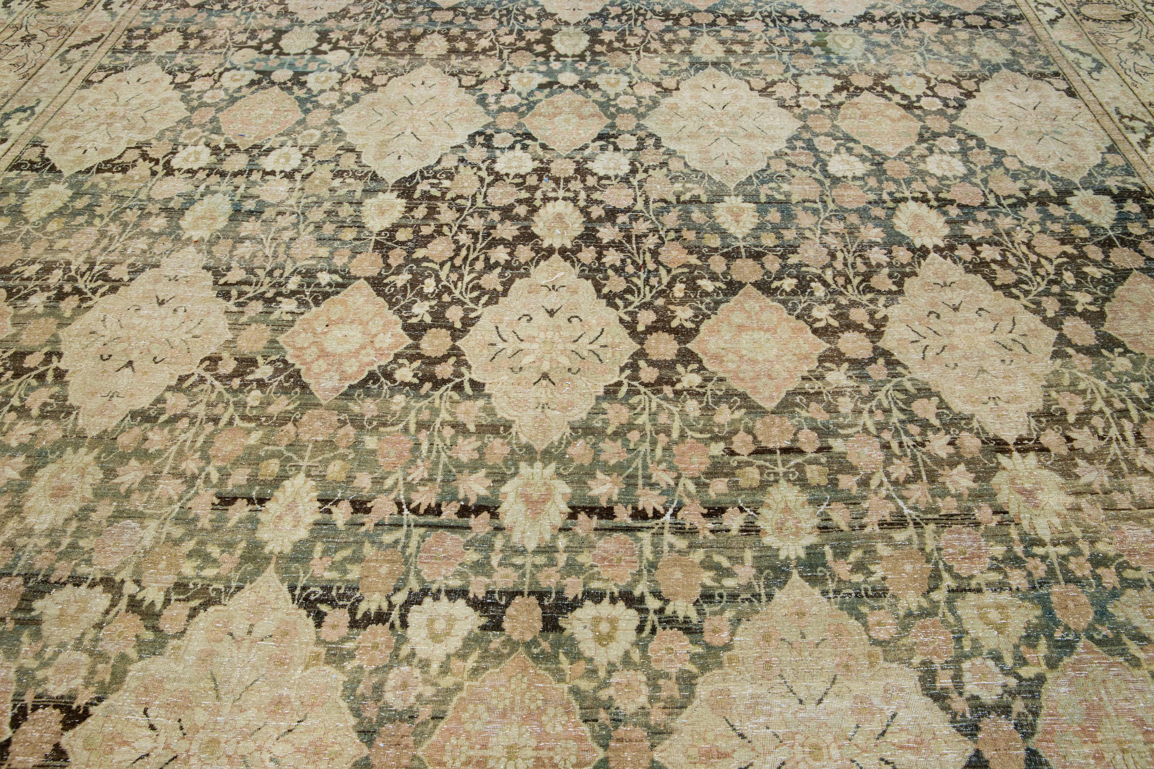 20th Century Allover Floral Designed Wool Rug Antique Persian Kerman from The 1900s  For Sale