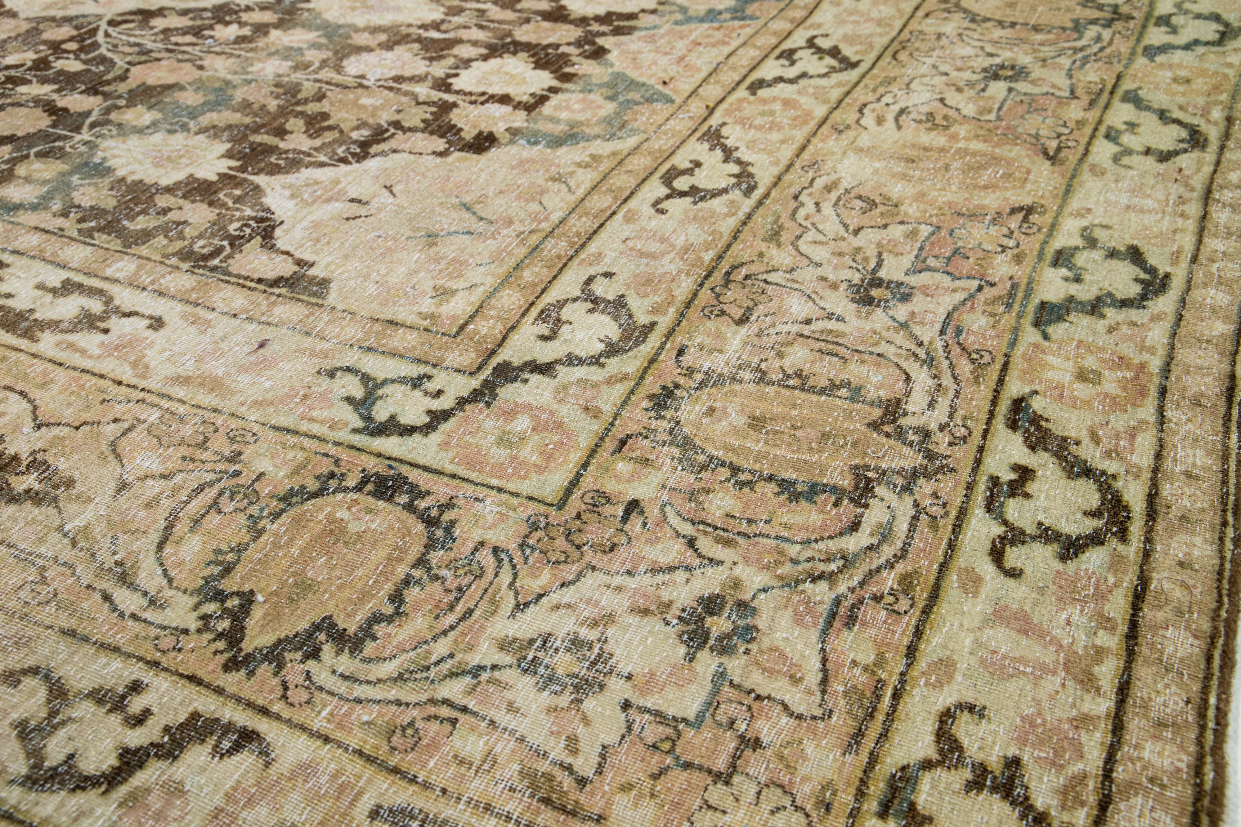 Allover Floral Designed Wool Rug Antique Persian Kerman from The 1900s  For Sale 3