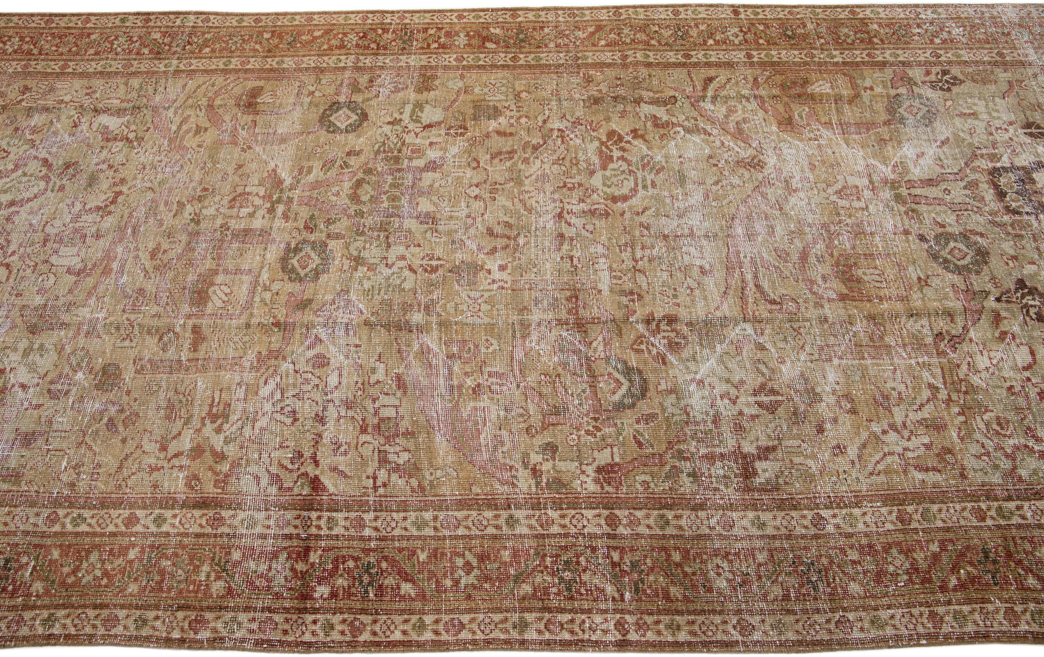 Hand-Knotted Allover Floral Handmade Antique Persian Malayer Gallery Wool Rug in Rust For Sale