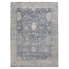 Moderner indischer Teppich aus Wolle mit Blumenmuster in Grau von Apadana