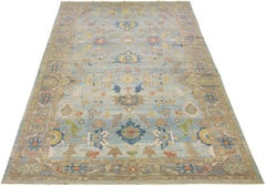 Tappeto in lana fatto a mano Sultanabad Rugs blu, moderno e floreale.