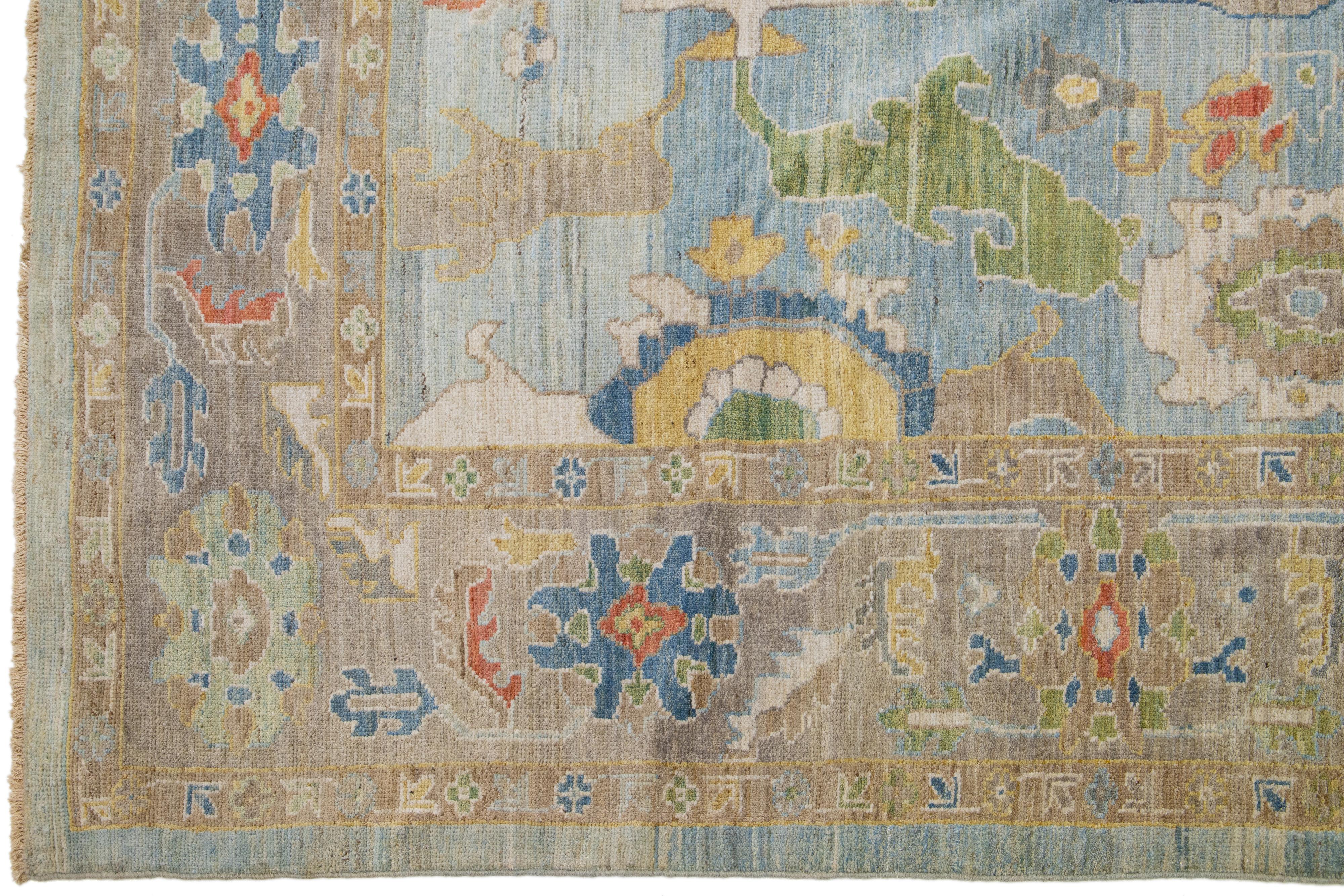 Allover Floral Modern Sultanabad Handmade Wool Rug in Blue In New Condition For Sale In Norwalk, CT