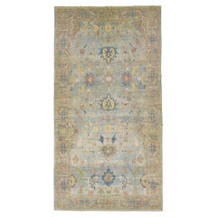 Allover Floral Modern Sultanabad Handmade Wool Rug in Blue