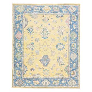 5.6x8.8 Ft Exquisite Yellow Turkish Area Rug, Modern Floral Handmade ...