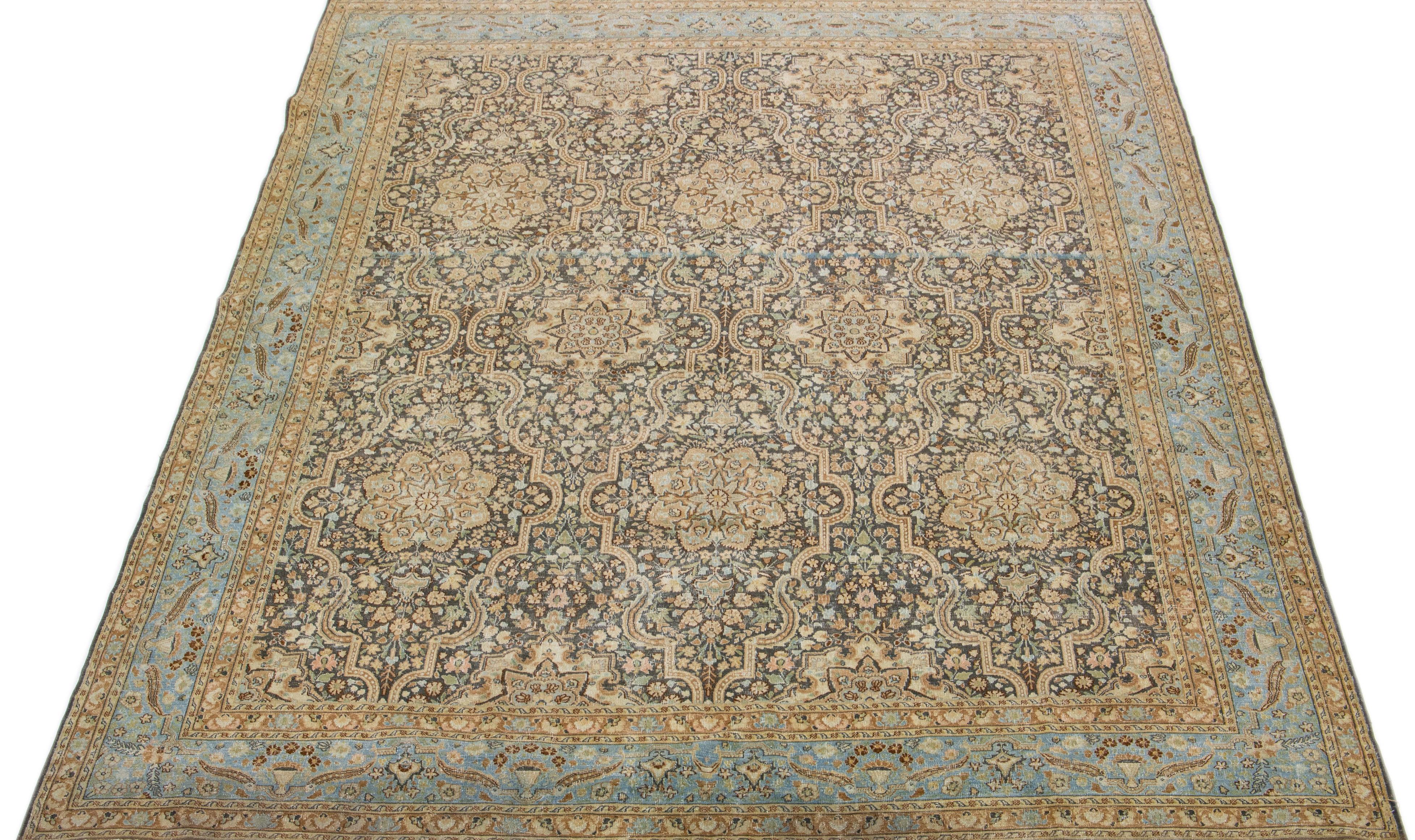 Allover Floral Vintage Handmade Persian Tabriz Wool Rug in Grey For Sale 1