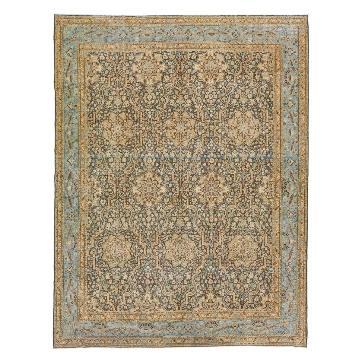 Allover Floral Vintage Handmade Persian Tabriz Wool Rug in Grey