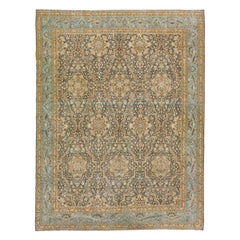 Allover Floral Vintage Handmade Persian Tabriz Wool Rug in Grey