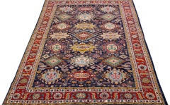 Allover Geometric Vintage Heriz Handmade Wool Rug in Blue