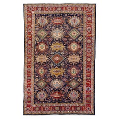 Geometrischer Heriz Handgefertigter Vintage-Wollteppich in Blau
