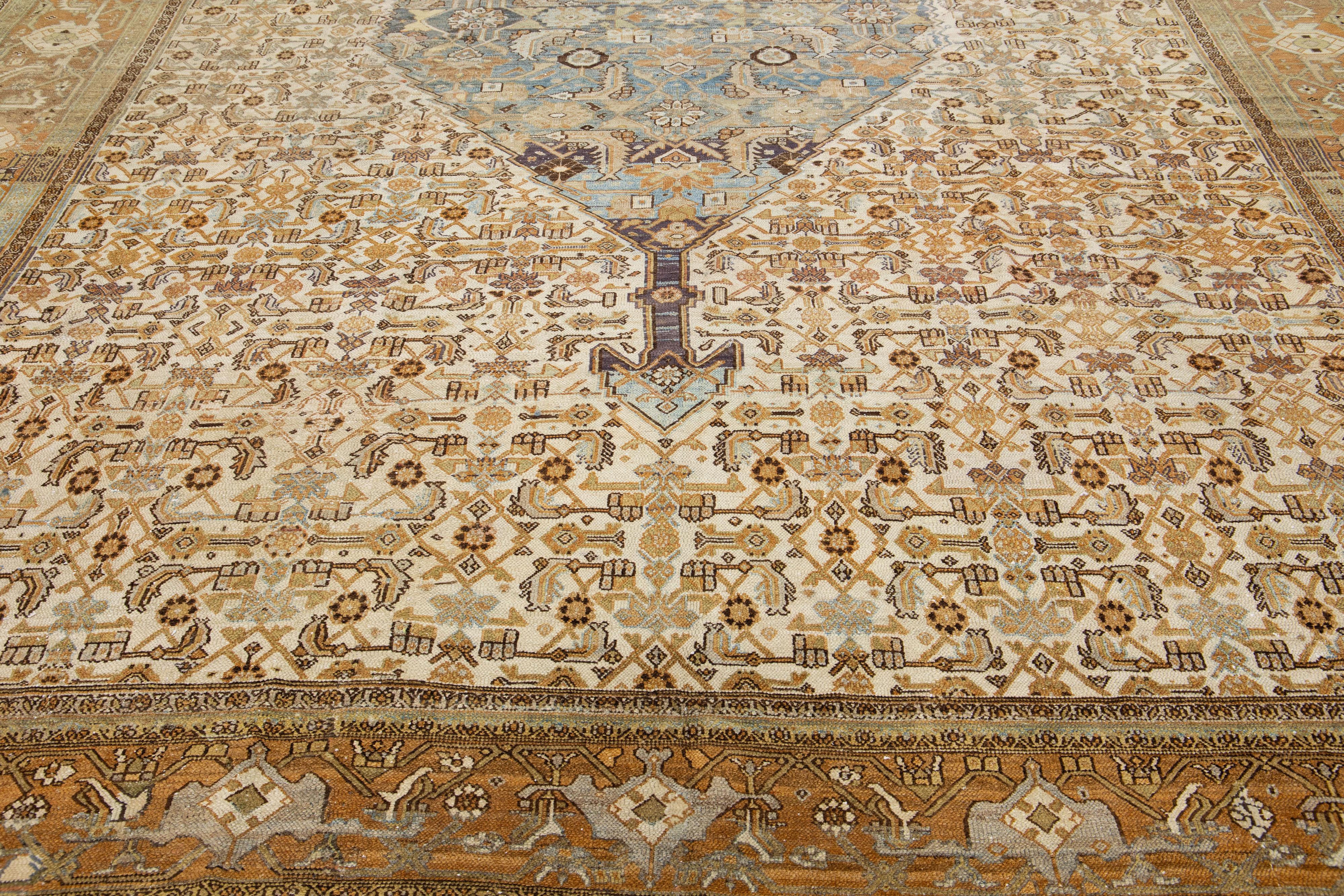20th Century Allover Handmade 1900s Persian Malayer Wool Rug In Beige For Sale