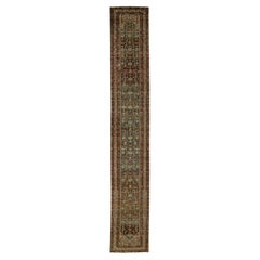 Allover Handmade Vintage Malayer Persian Long Wool Runner In Blue & Rust Color