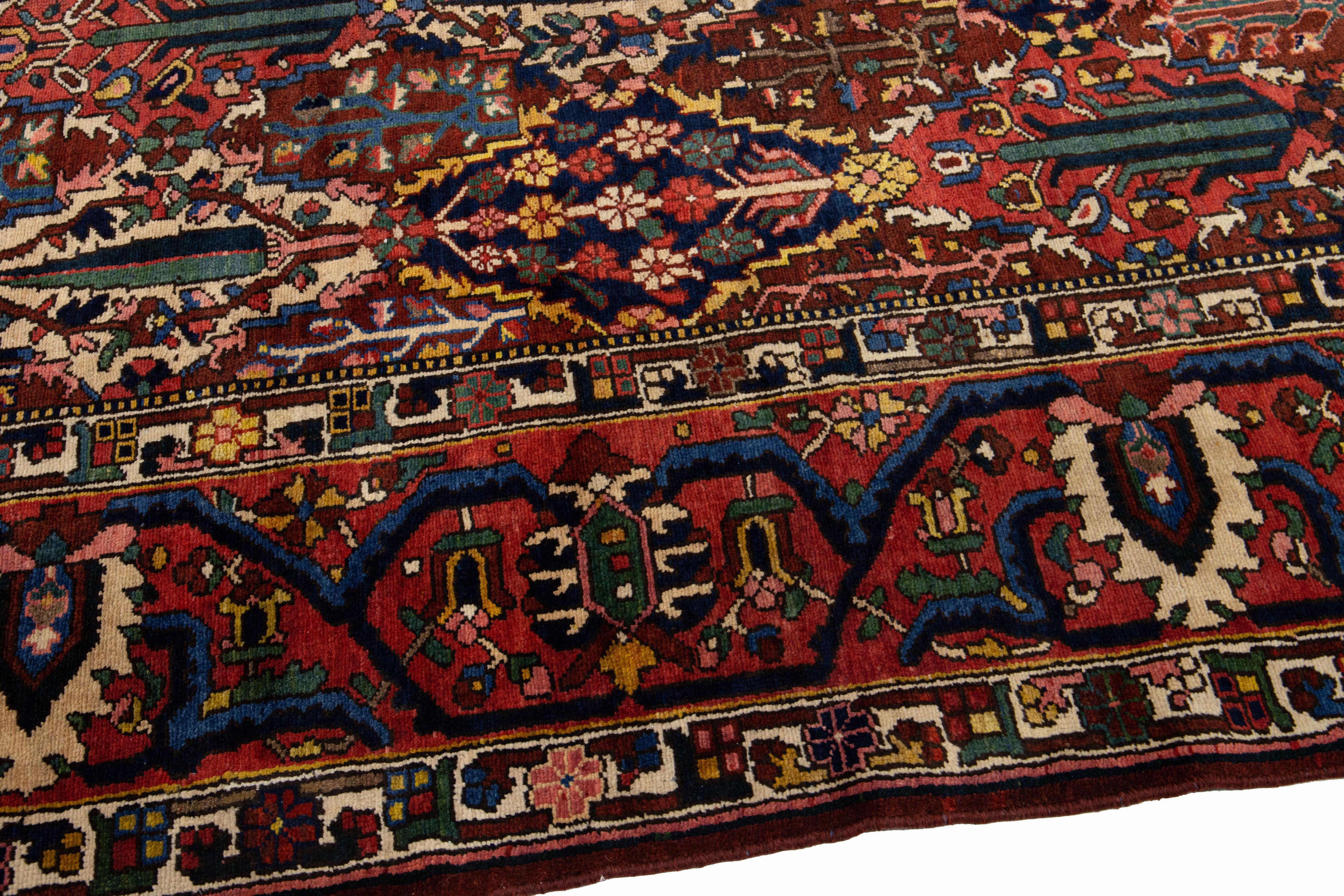 Allover Handmade Antique Persian Bakhtiari Red Wool Rug  In Good Condition For Sale In Norwalk, CT