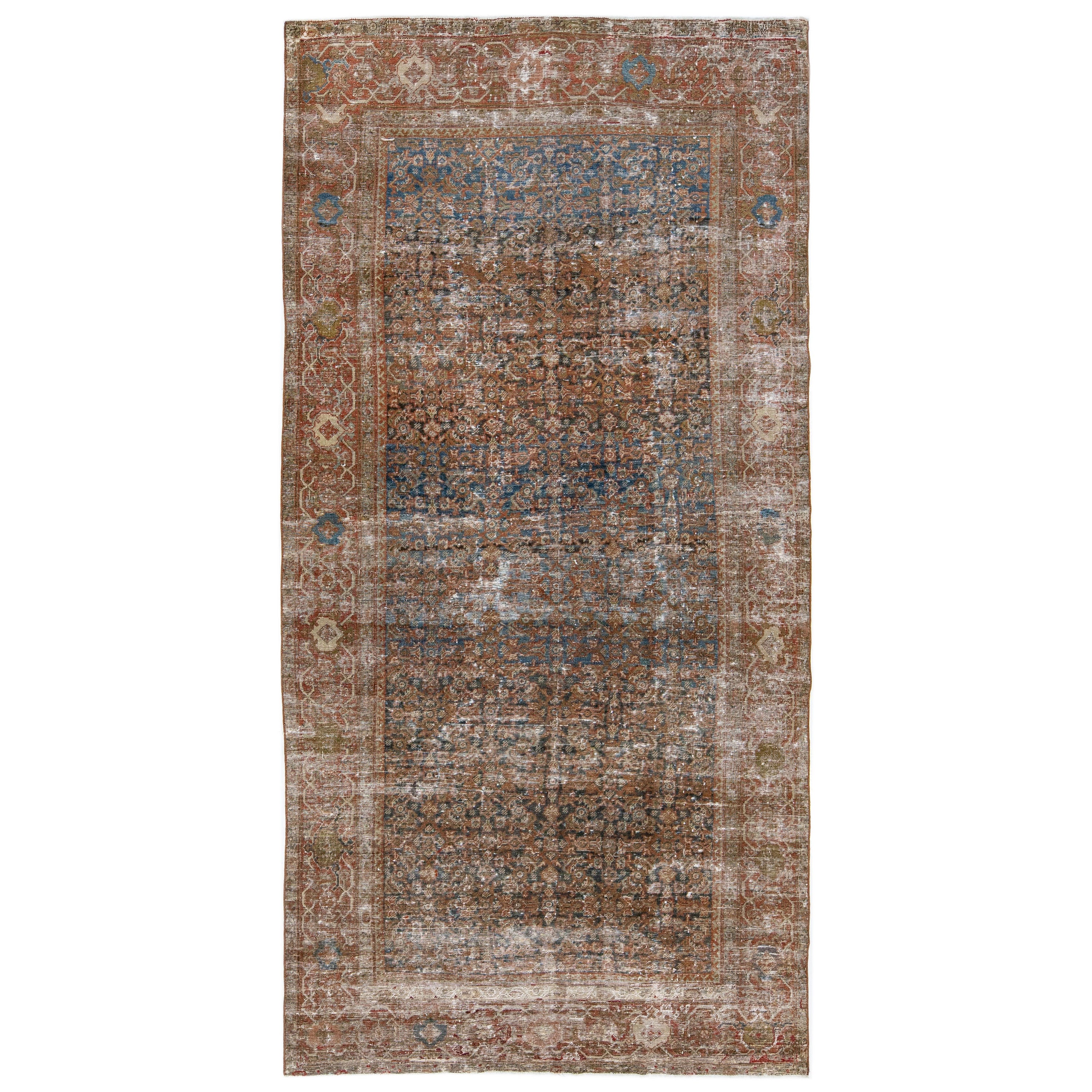 Tappeto Allover fatto a mano in lana blu antico persiano Mahal