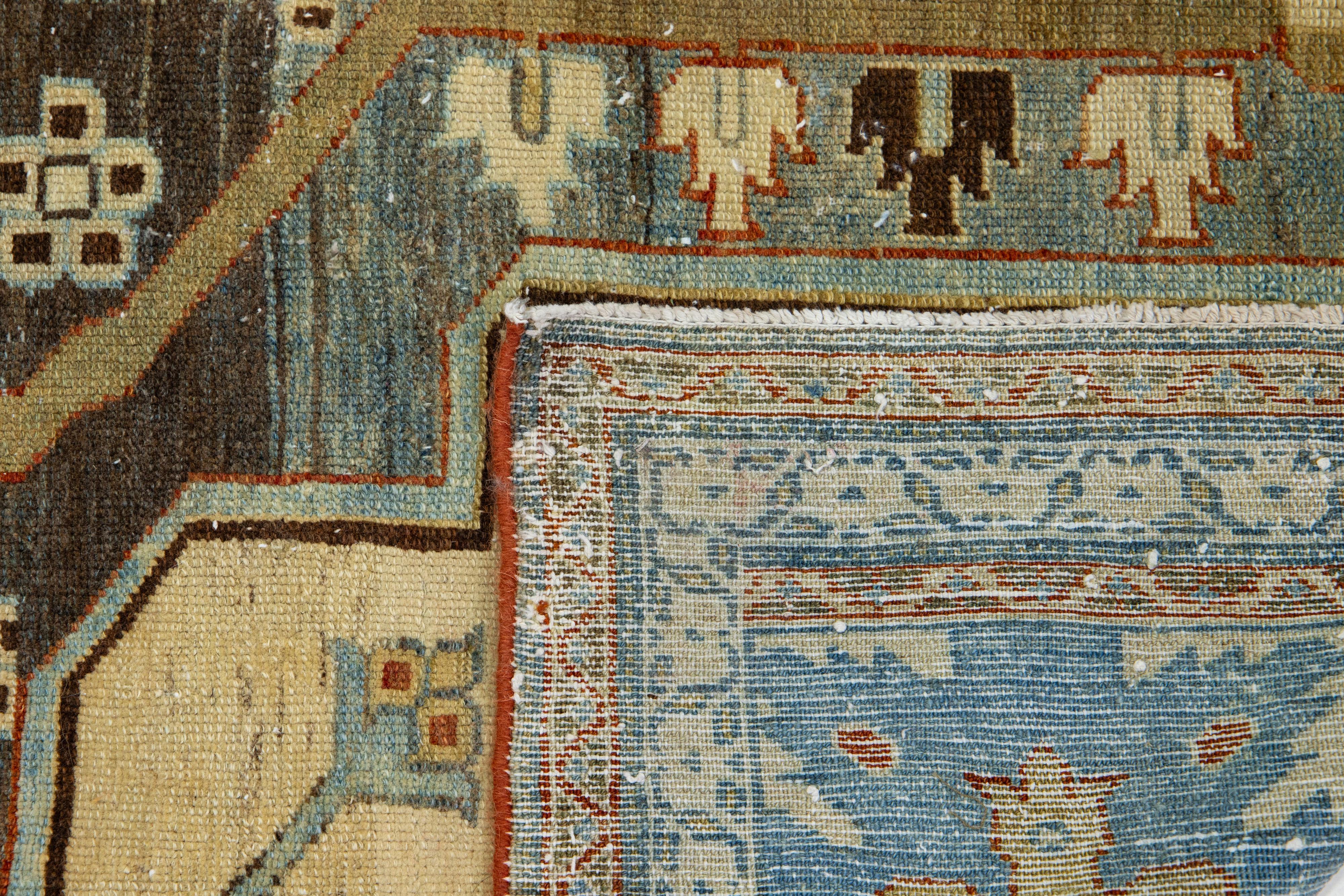 Hand-Knotted Allover Handmade Antique Persian Malayer Wool Rug From the 1920s In Blue For Sale