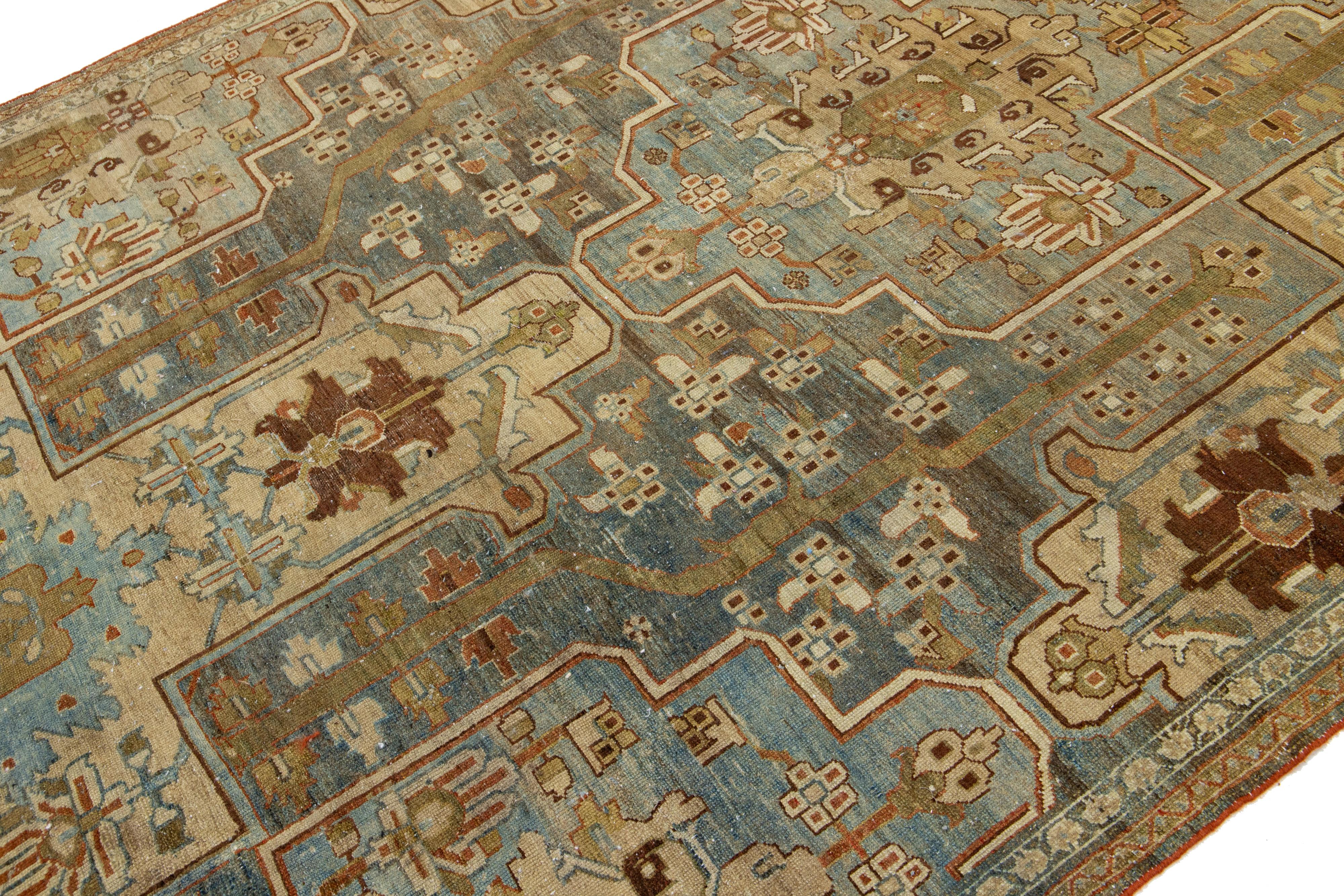 Allover Handmade Antique Persian Malayer Wool Rug From the 1920s In Blue In Excellent Condition For Sale In Norwalk, CT