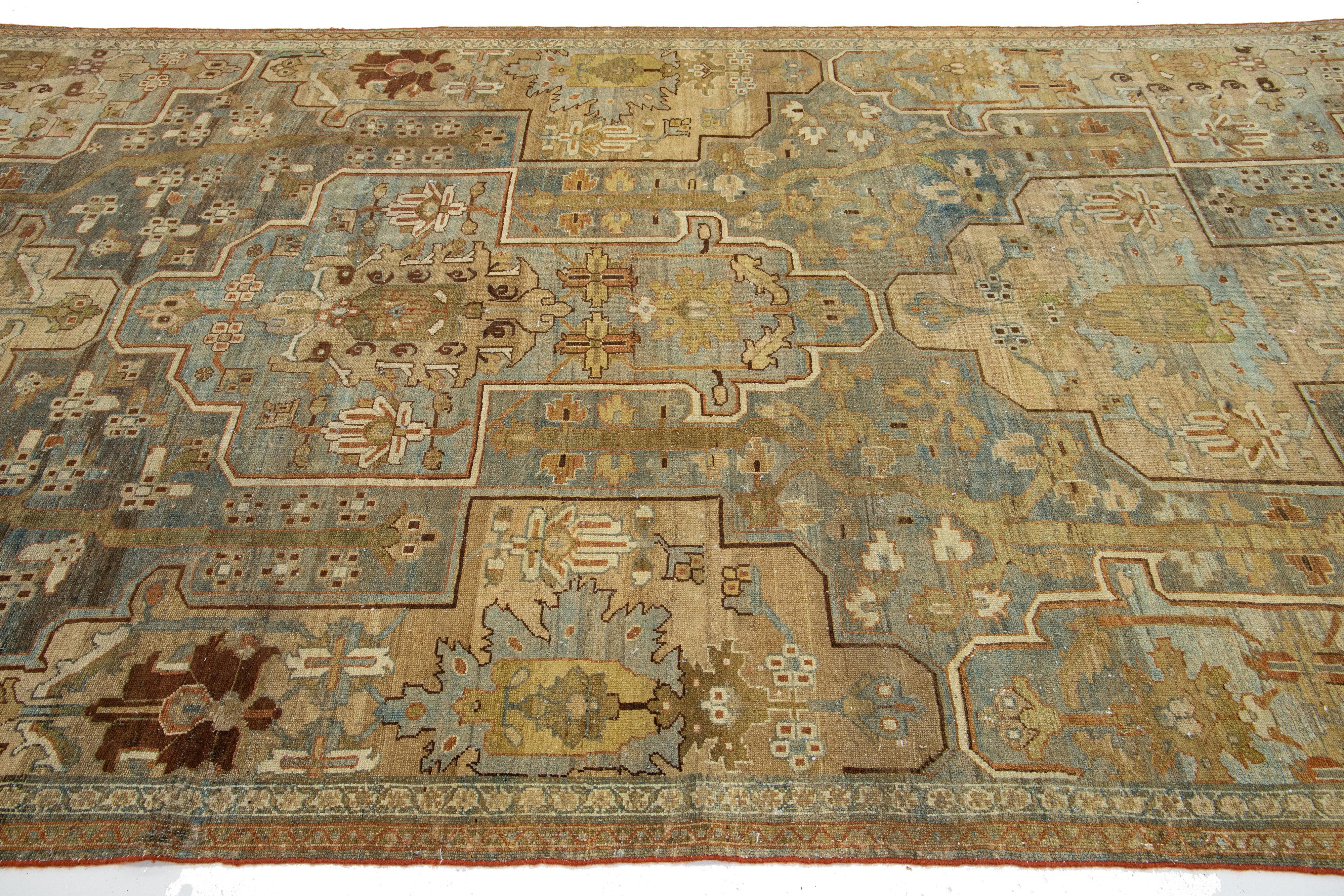 20th Century Allover Handmade Antique Persian Malayer Wool Rug From the 1920s In Blue For Sale