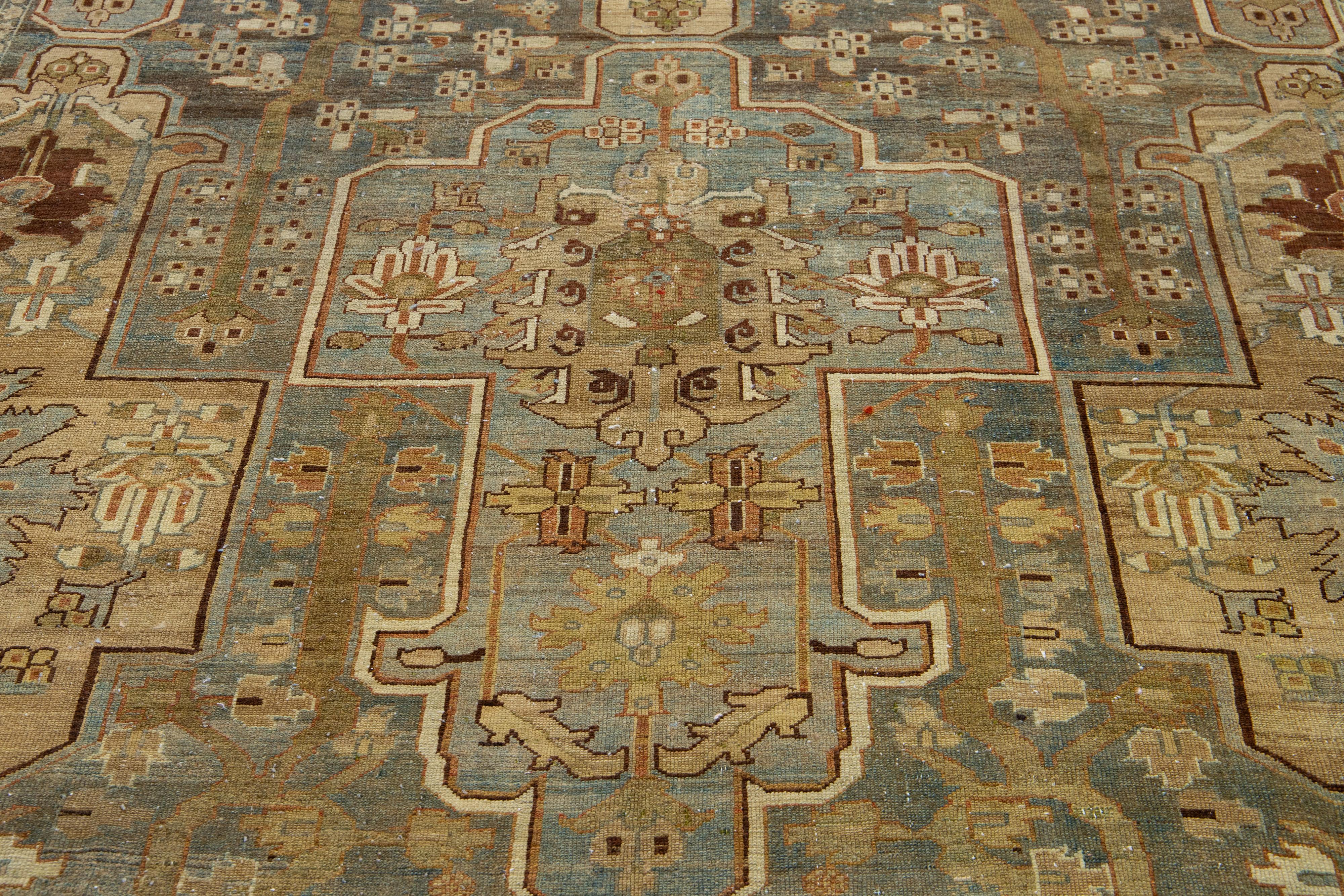Allover Handmade Antique Persian Malayer Wool Rug From the 1920s In Blue For Sale 2