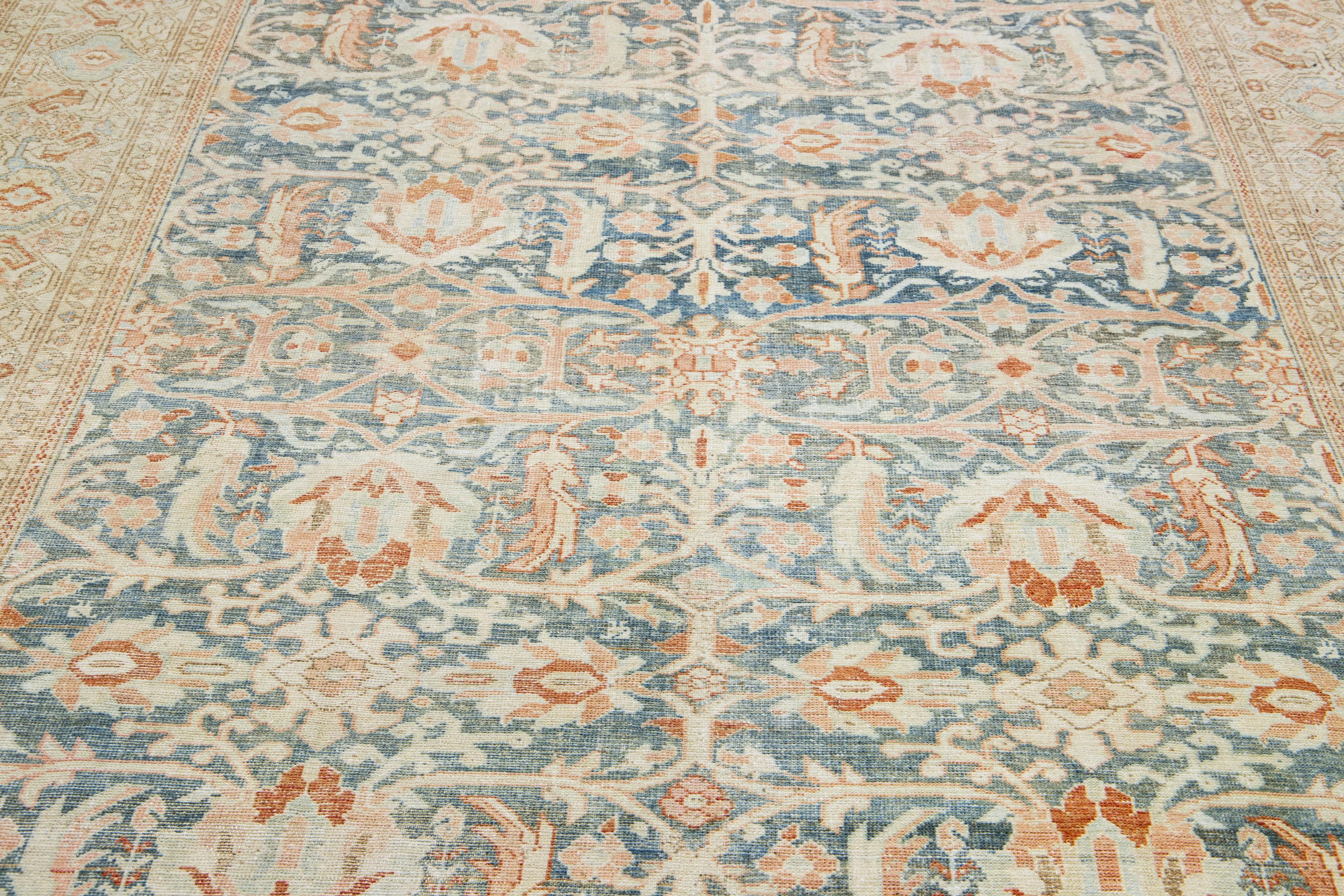 20ième siècle Tapis persan ancien Malayer en laine bleu, fait à la main en vente