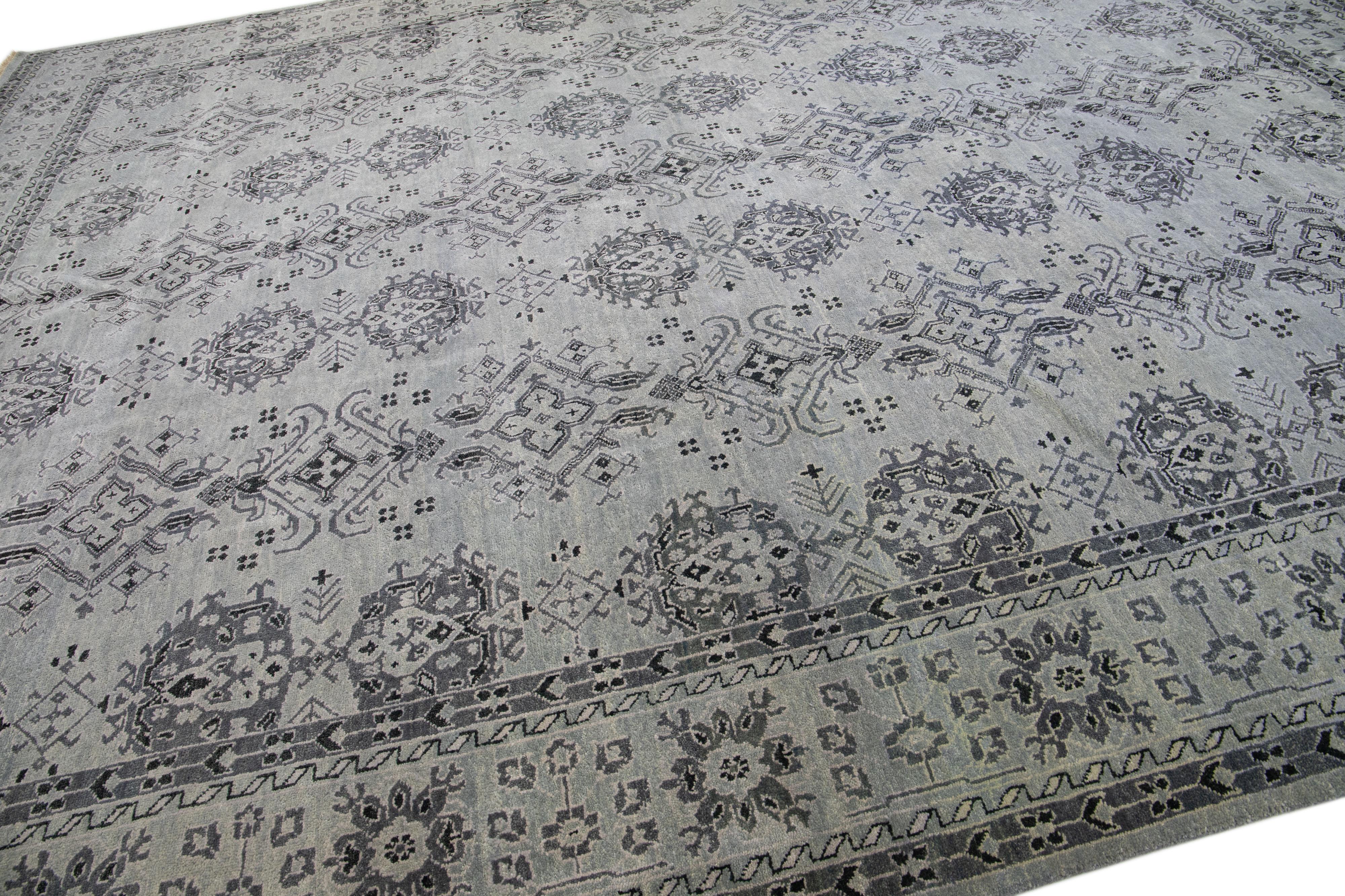 Allover Handmade Modern Oushak Style Wool Rug In Light Gray  In New Condition For Sale In Norwalk, CT