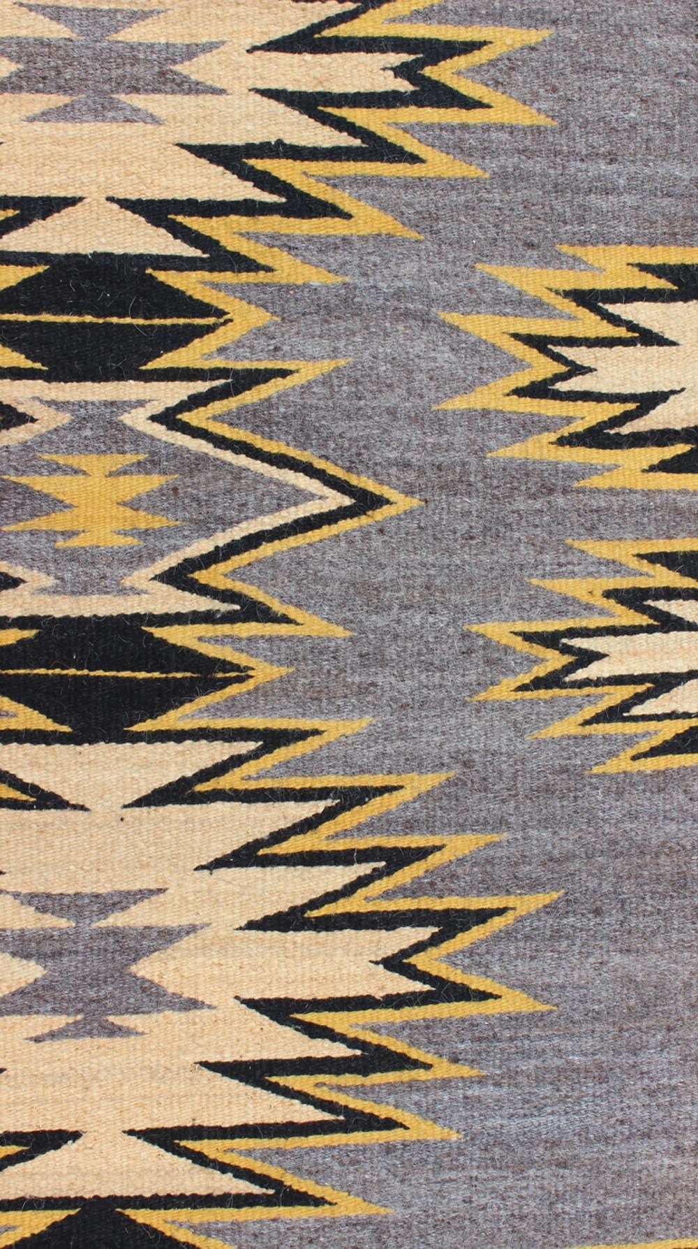 Hand-Woven Geometric Multi Medallion Tribal Navajo Rug with Cream, Gold, Gray and Black For Sale