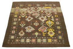 Allover Modern Revival Wool Rug Handmade In Brown