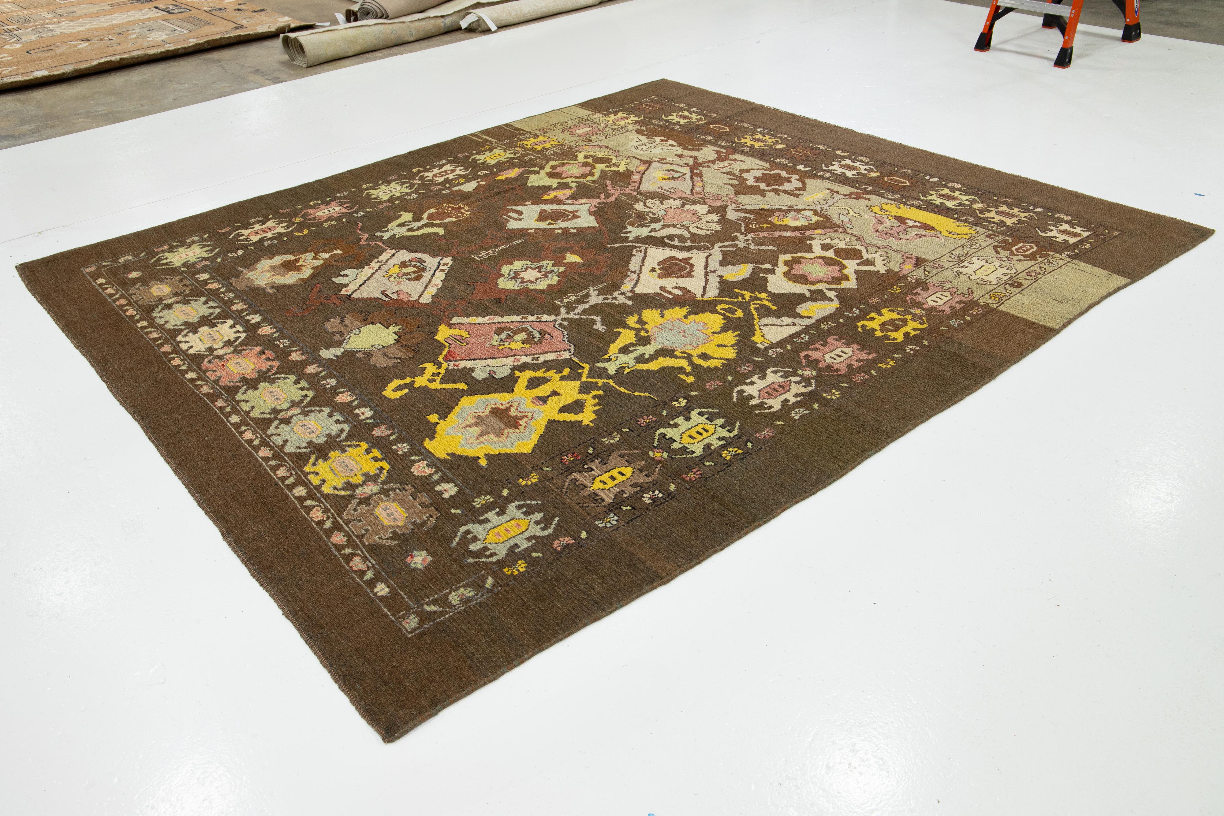 Regency Revival Allover Modern Revival Wool Rug Handmade In Brown