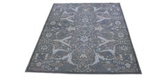Modern Hand-Knotted Soumak Wool Rug, Gray Geometric Design, India