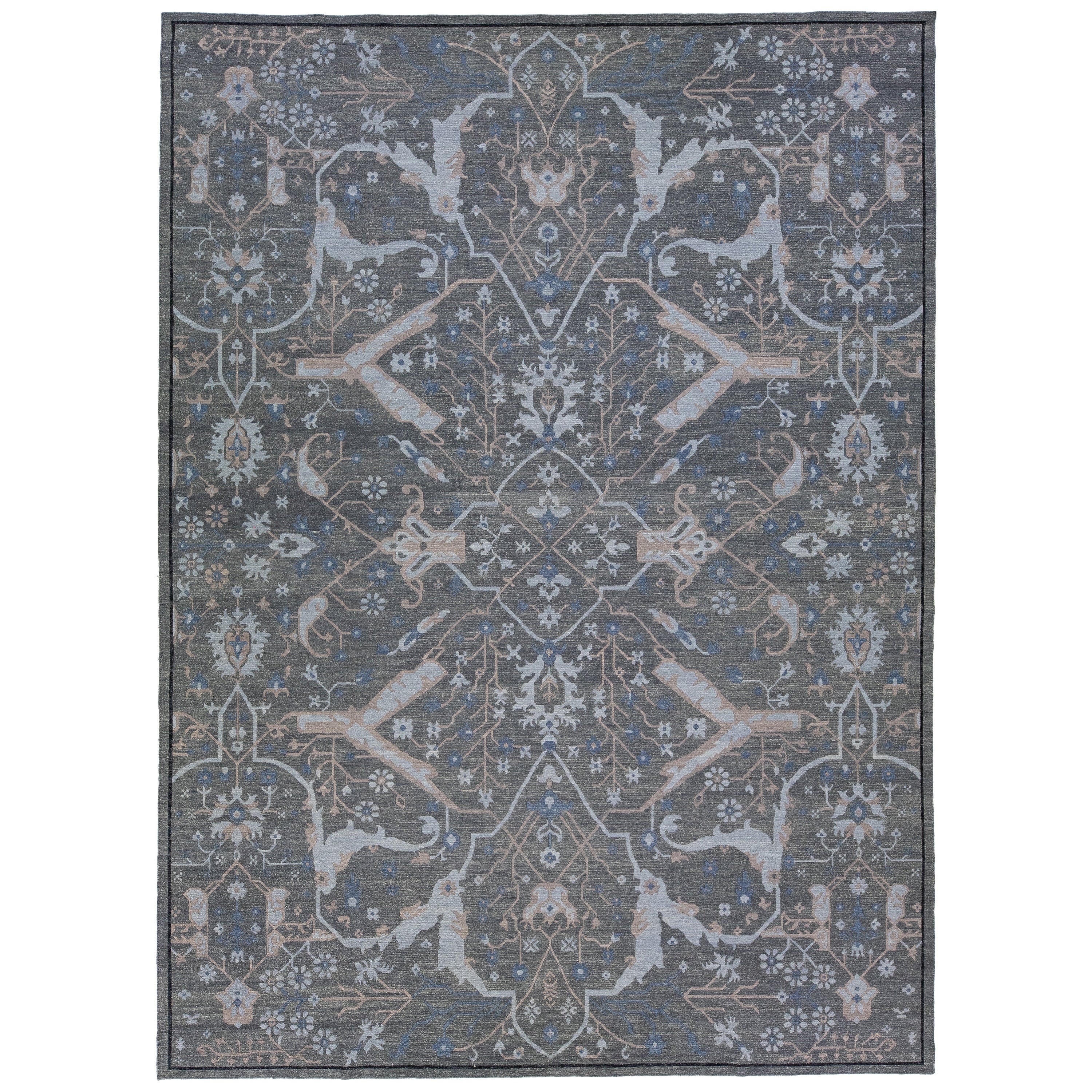 Tappeto moderno Allover Soumak in lana fatta a mano in grigio