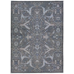 Tappeto moderno Allover Soumak in lana fatta a mano in grigio