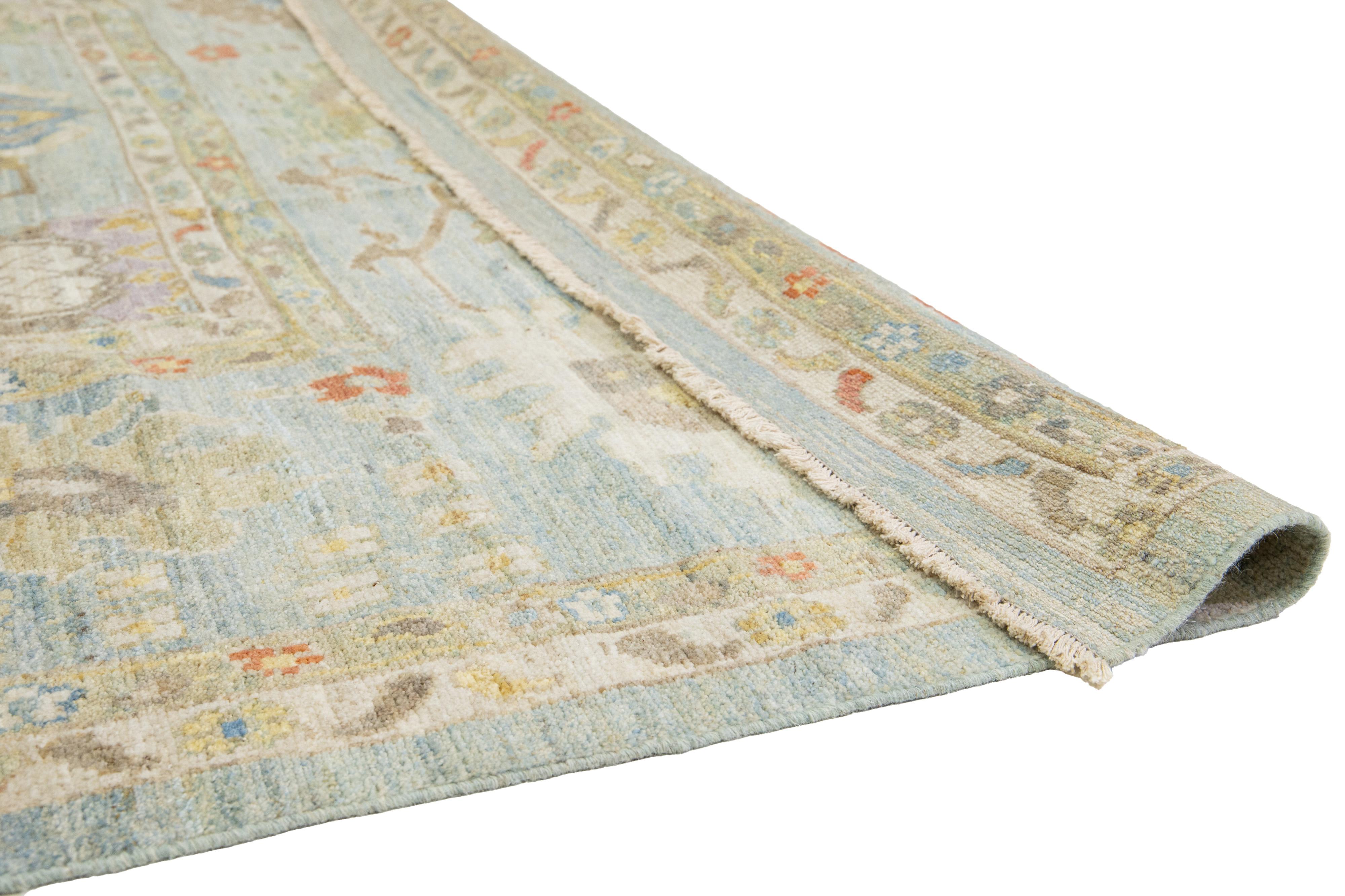 Apadana's Allover Modern Sultanabad Übergroßer übergroßer Wollteppich Handgefertigt in Blau (Handgeknüpft) im Angebot