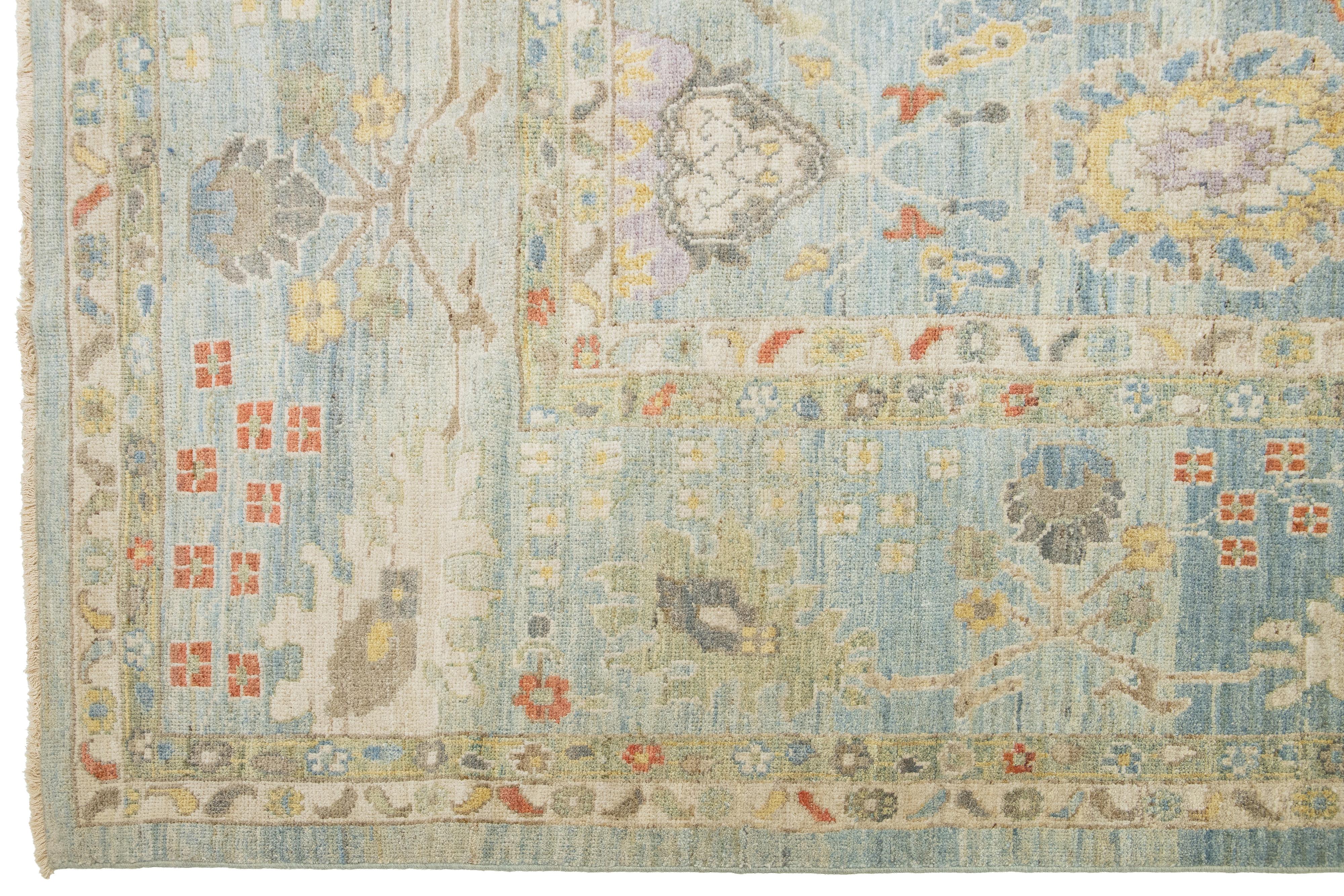 Apadana's Allover Modern Sultanabad Übergroßer übergroßer Wollteppich Handgefertigt in Blau (Wolle) im Angebot