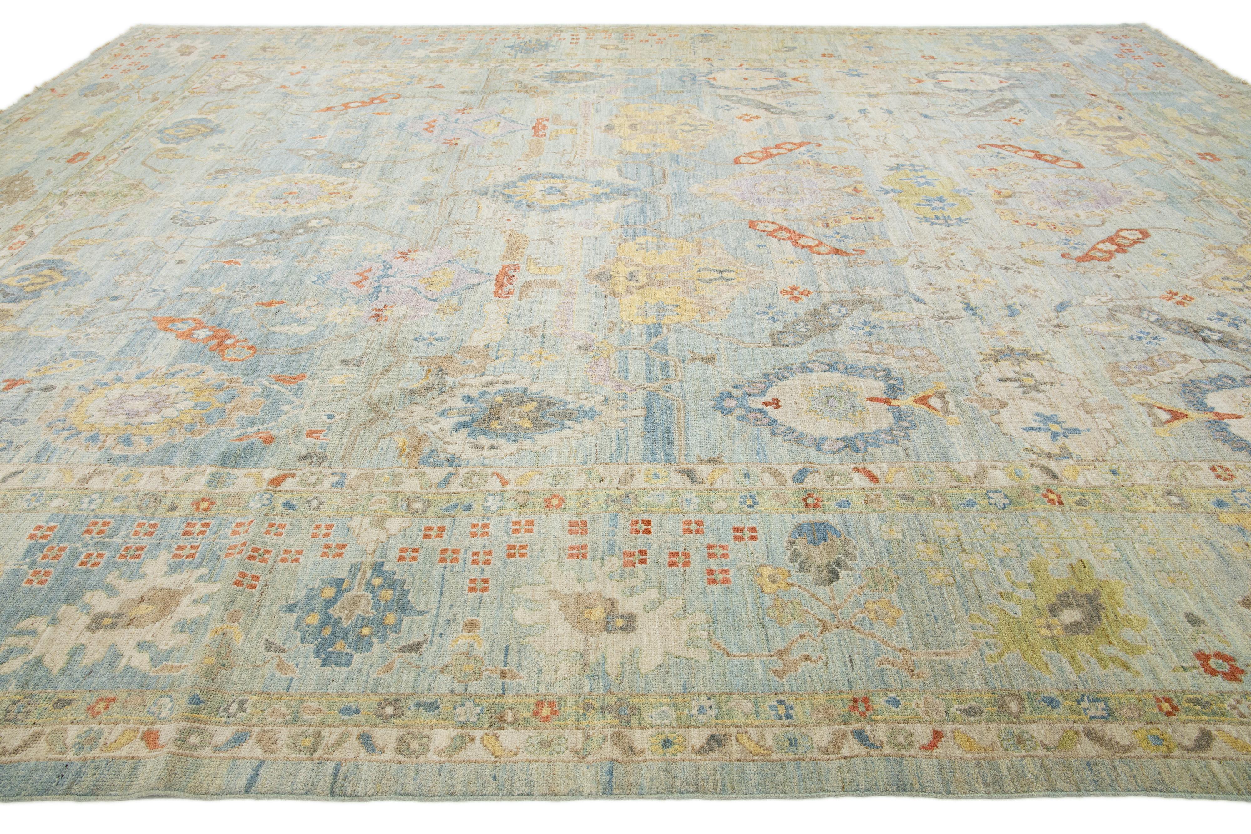 Apadana's Allover Modern Sultanabad Übergroßer übergroßer Wollteppich Handgefertigt in Blau im Angebot 1