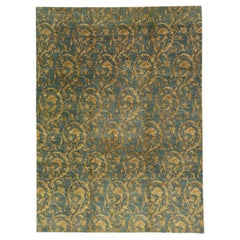 Allover Modern Tibetan Handmade Wool and Silk Rug with Blue Field