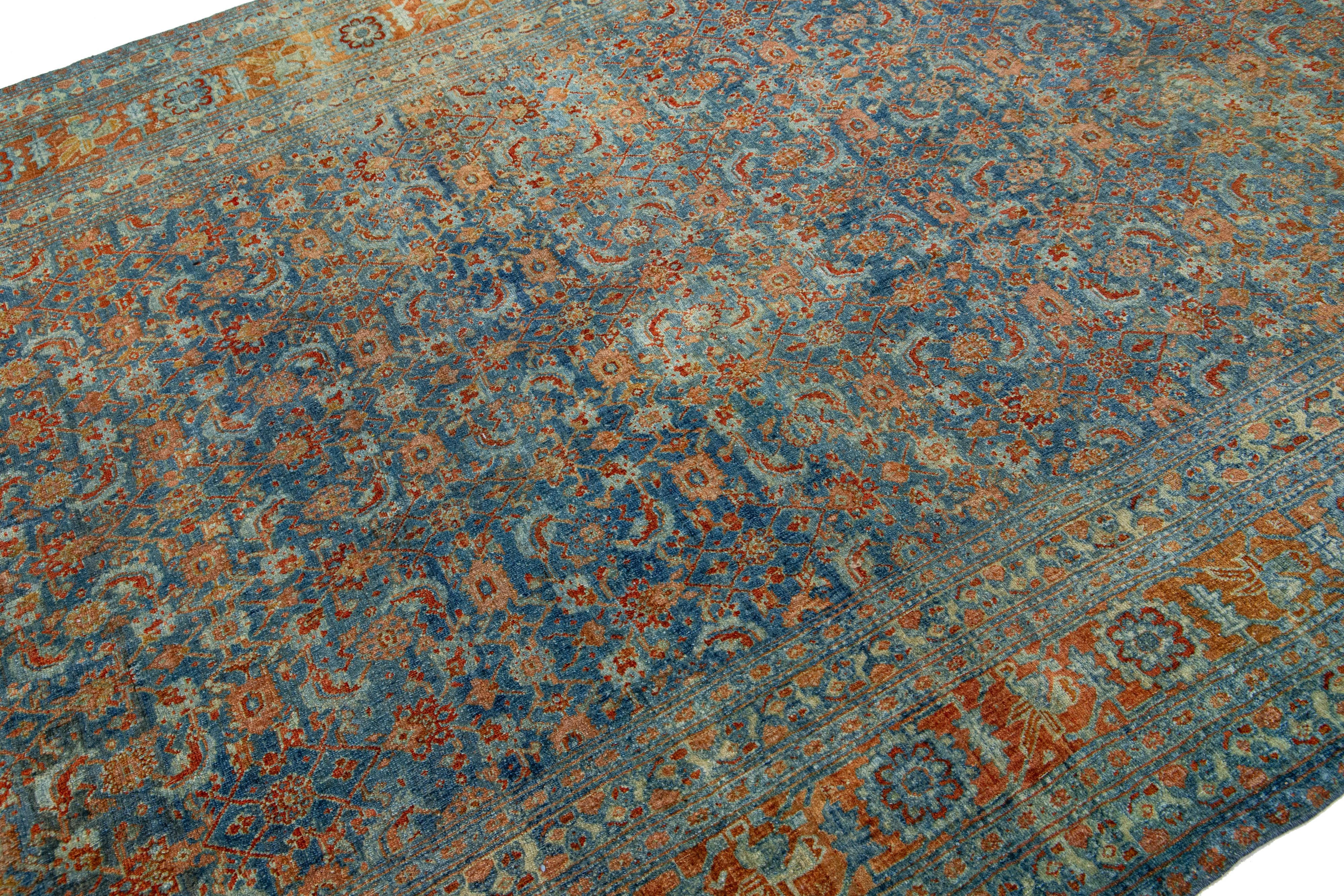 Islamic Allover Motif Antique Persian Bidjar Wool Runner in Blue  For Sale