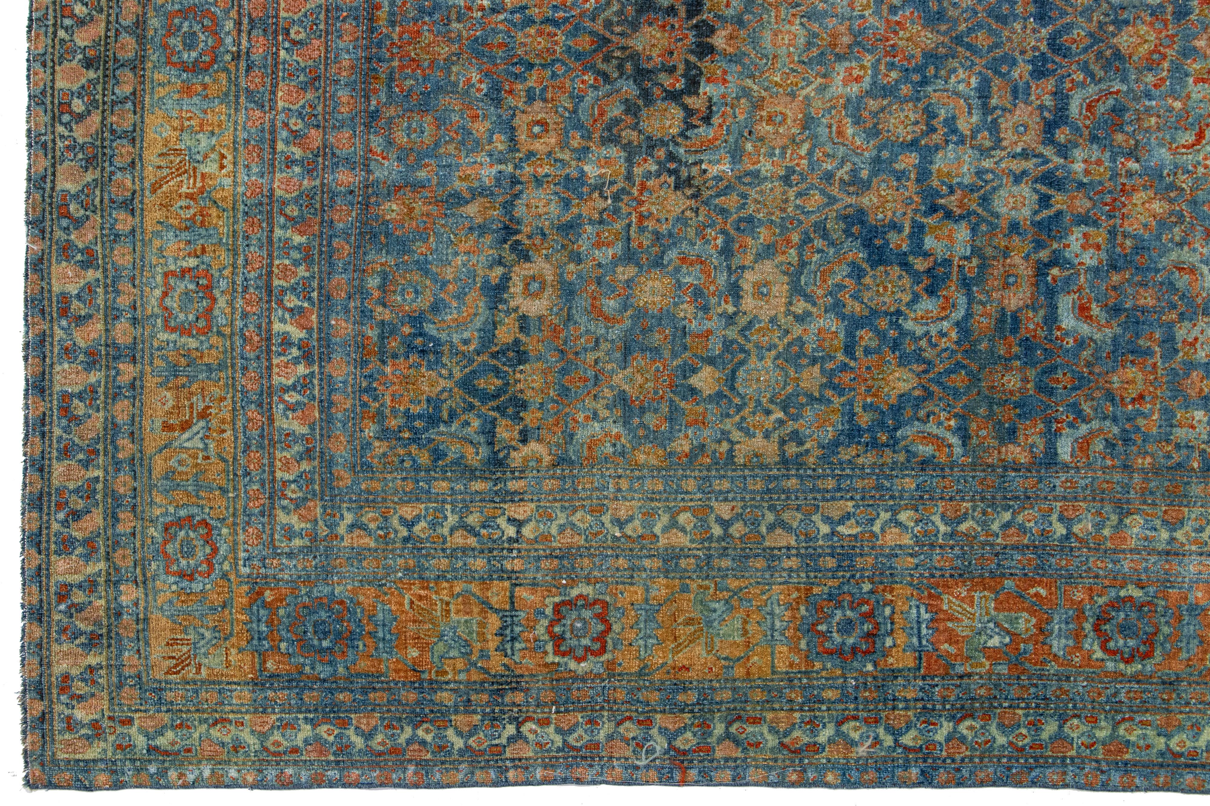 Allover Motif Antique Persian Bidjar Wool Runner in Blue  In Good Condition For Sale In Norwalk, CT