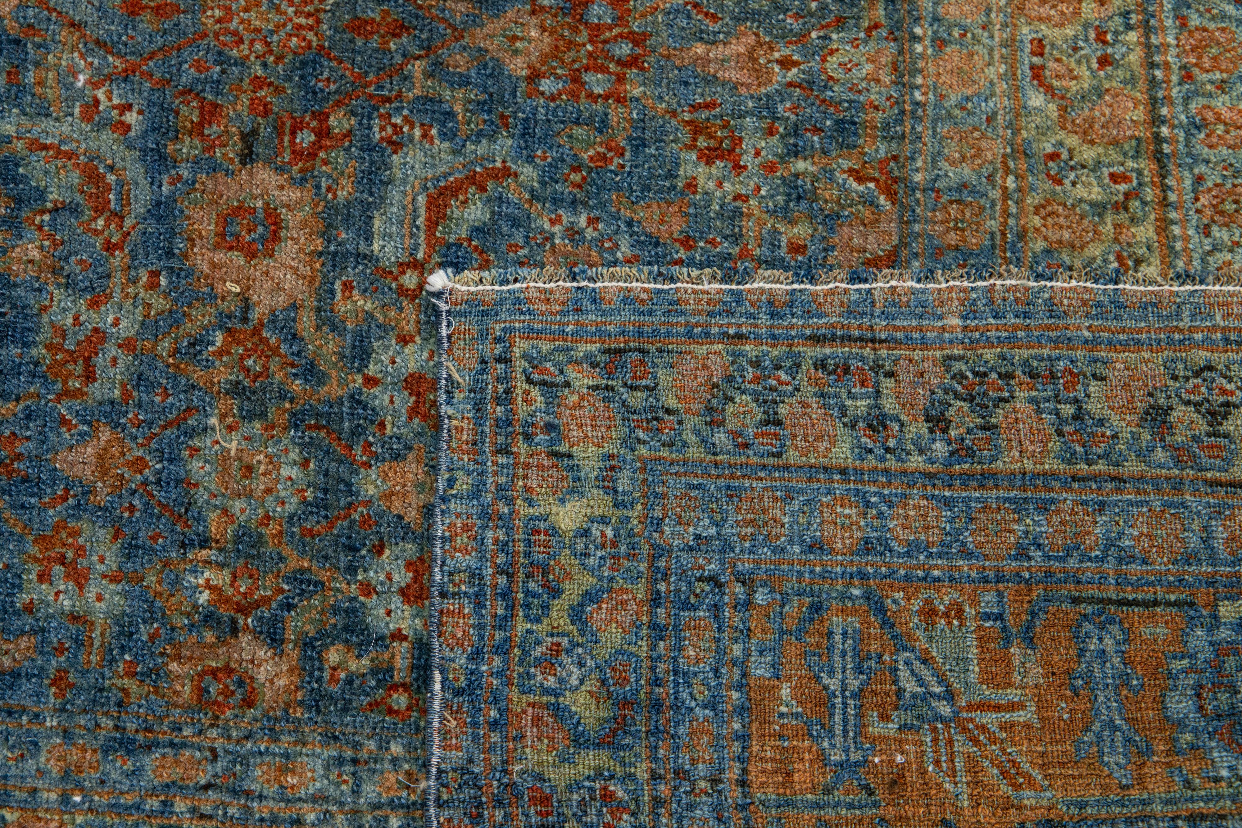 Allover Motif Antique Persian Bidjar Wool Runner in Blue  For Sale 2