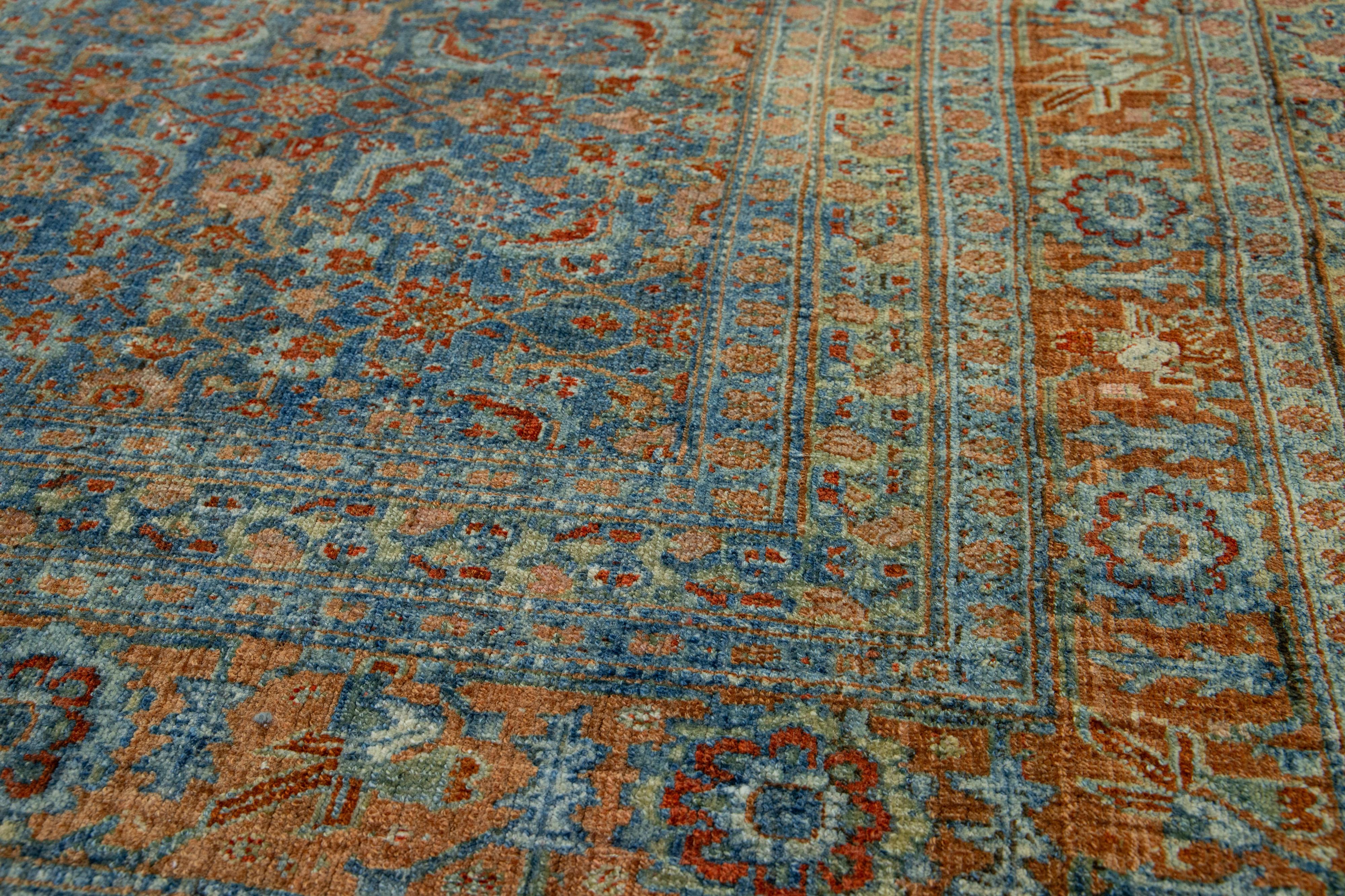 Allover Motif Antique Persian Bidjar Wool Runner in Blue  For Sale 3