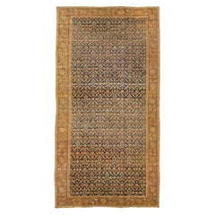 Allover Motif Antique Persian Malayer Oversize Wool Rug In Blue