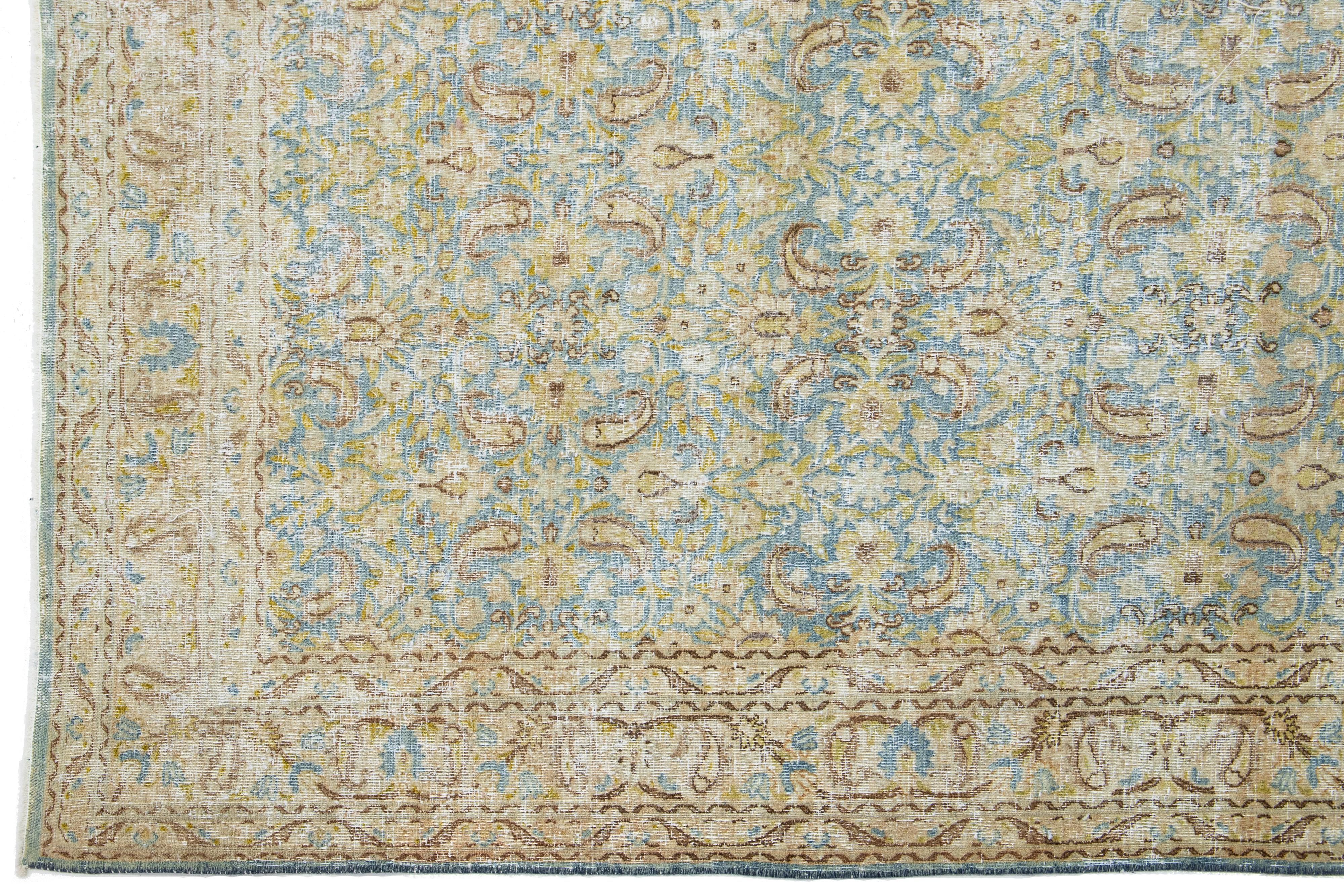 20th Century  Allover Pattern Antique Persian Tabriz Wool Rug In Blue For Sale