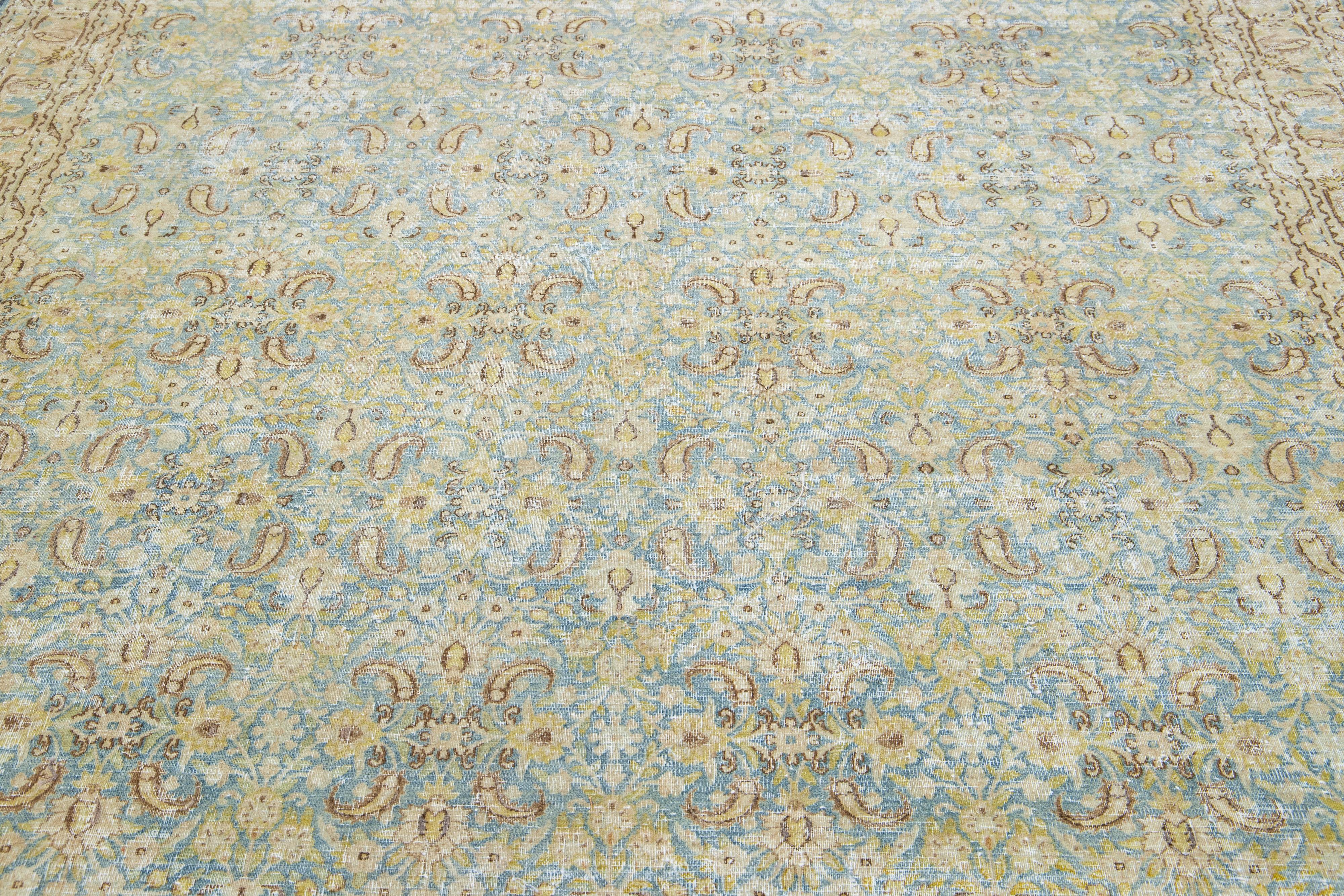 Allover Pattern Antique Persian Tabriz Wool Rug In Blue For Sale 1