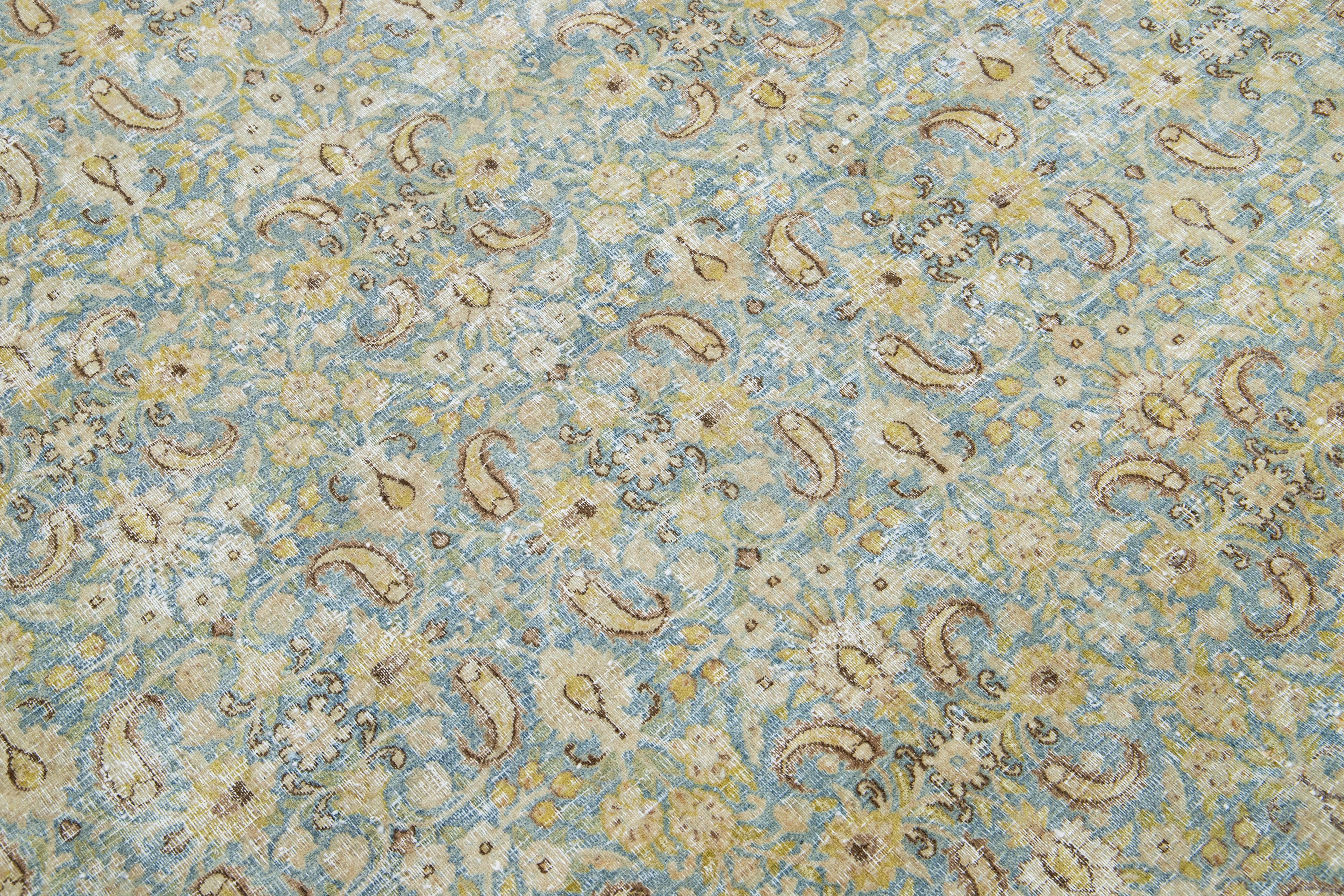  Allover Pattern Antique Persian Tabriz Wool Rug In Blue For Sale 2