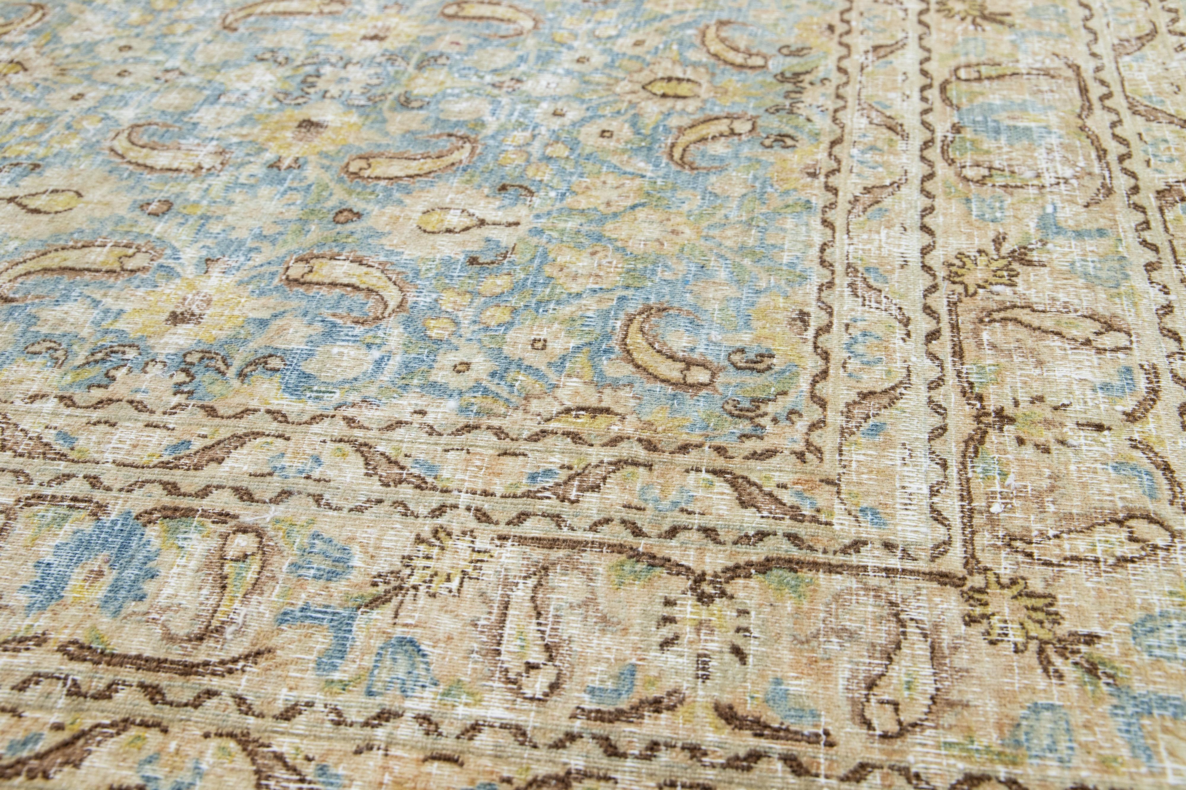  Allover Pattern Antique Persian Tabriz Wool Rug In Blue For Sale 4