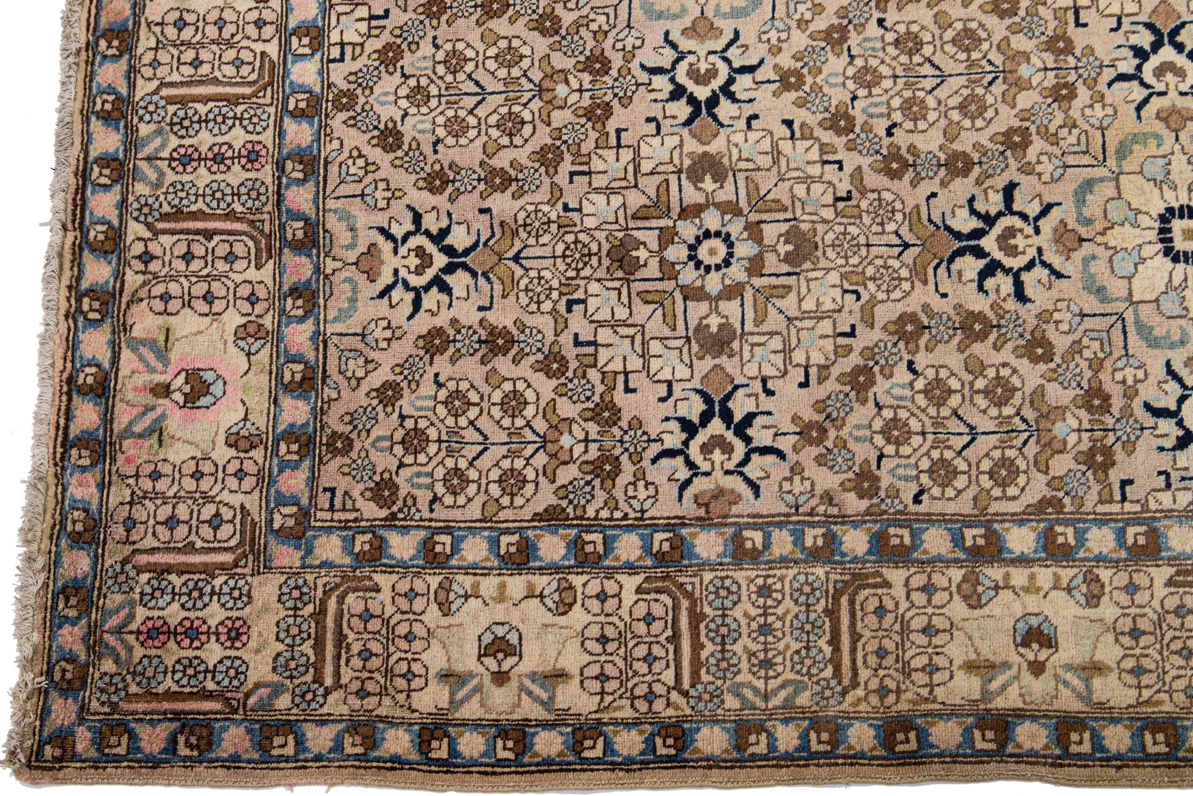 Persian Allover Pattern Vintage Tabriz Handmade Peach Wool Rug For Sale
