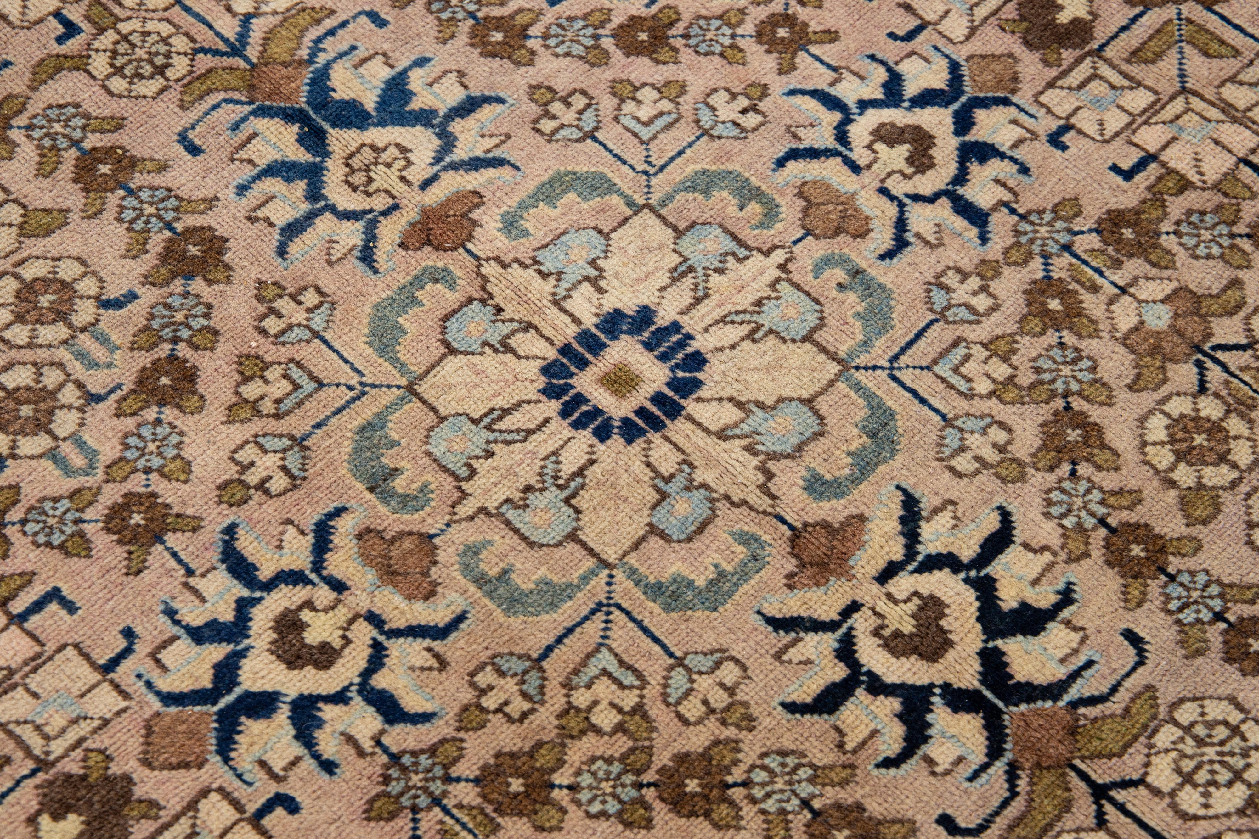Allover Pattern Vintage Tabriz Handmade Peach Wool Rug In Good Condition For Sale In Norwalk, CT