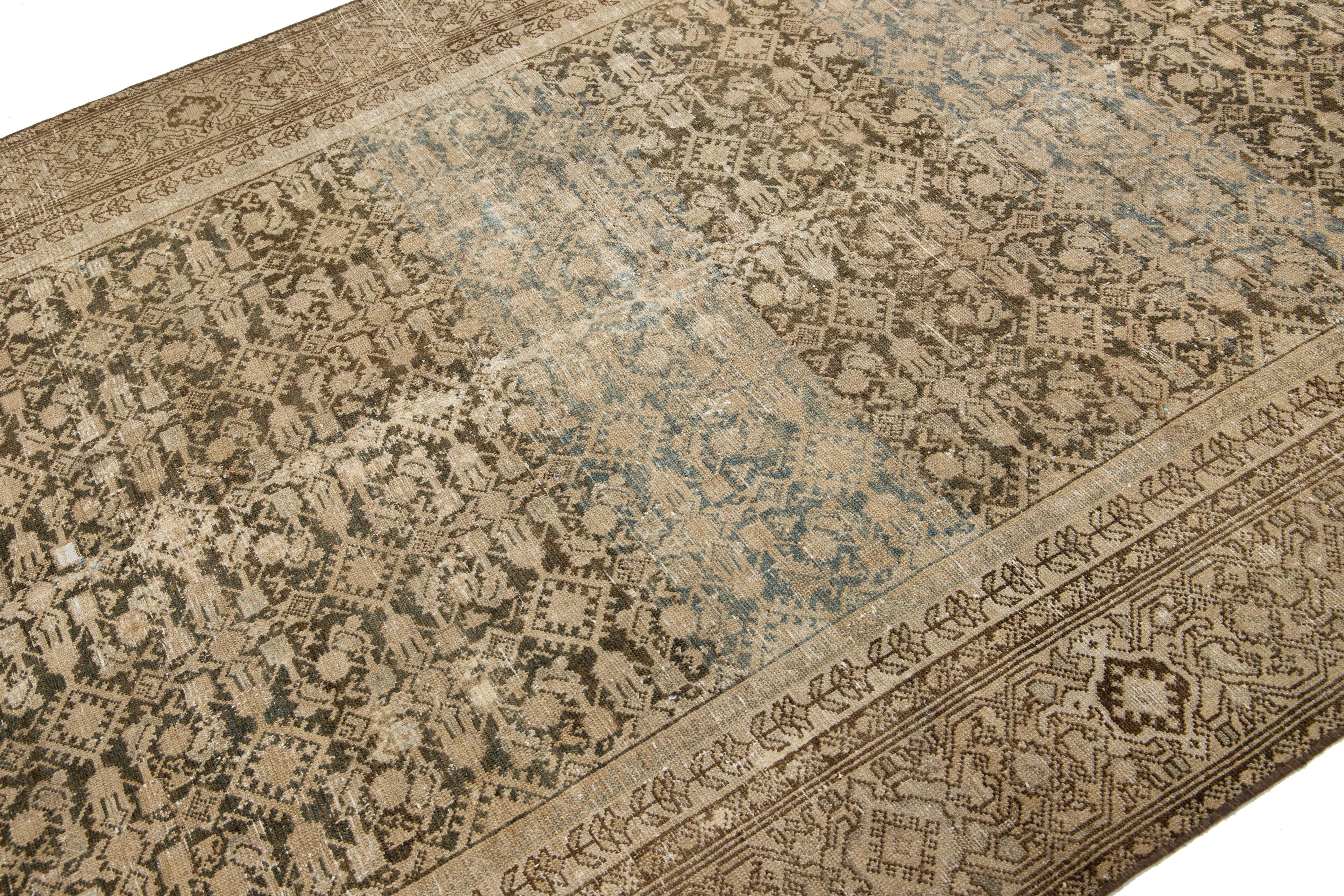 Hand-Knotted Allover Persian Malayer Wool Rug From the 1900s In Brown For Sale