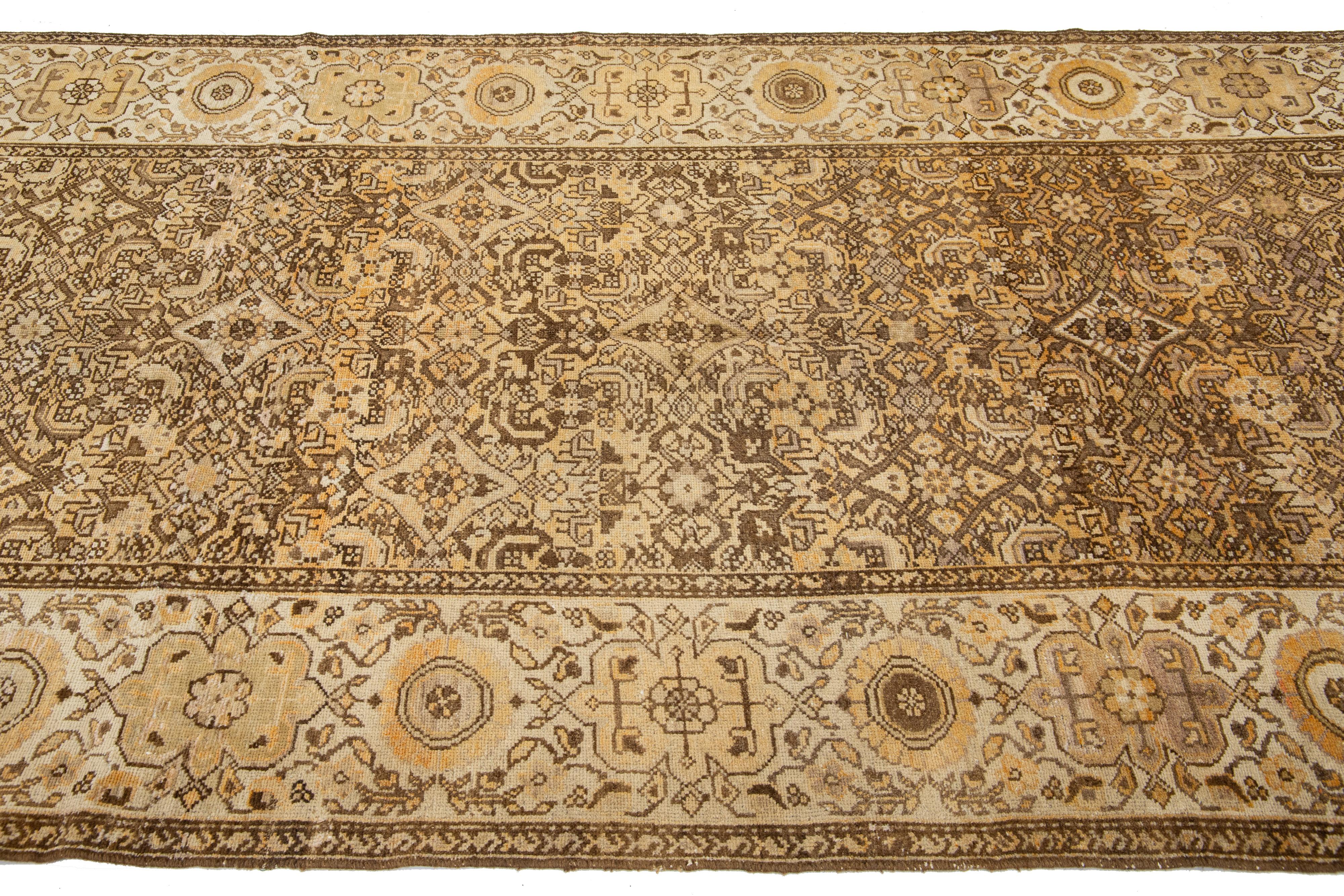20th Century Allover Persian Malayer  Wool Rug From the 1920s In Orange and Beige For Sale