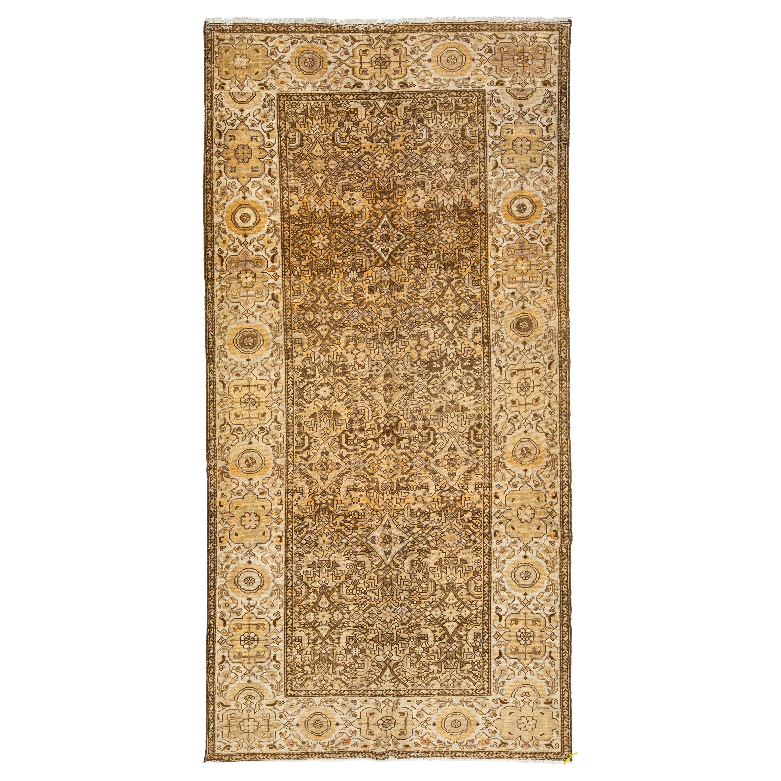 Malayer persa integral  Alfombra de lana de los años 20 en naranja y beige en venta