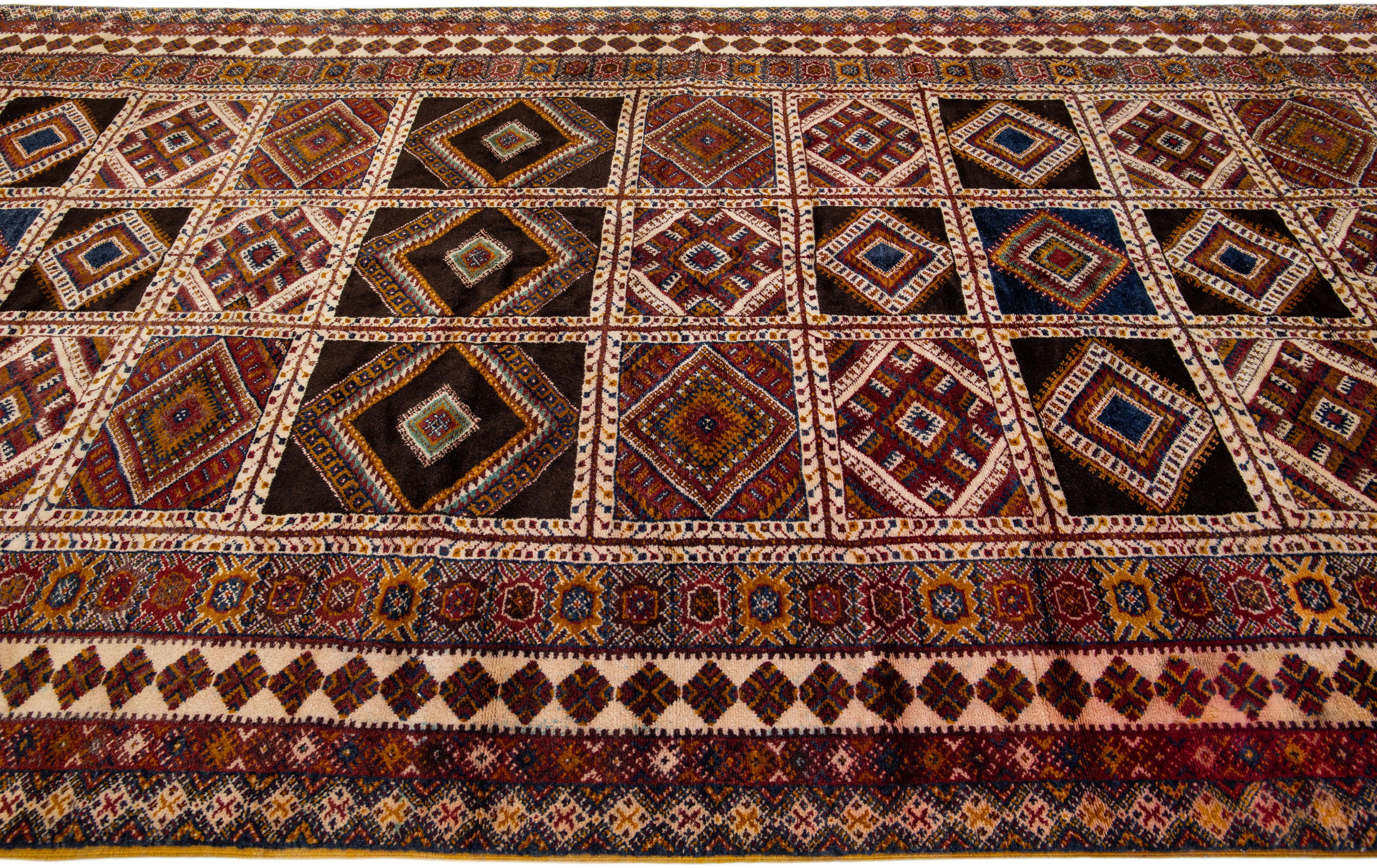 Allover Tribal Handmade Vintage Moroccan Wool Rug With Earthy Tones In Excellent Condition For Sale In Norwalk, CT