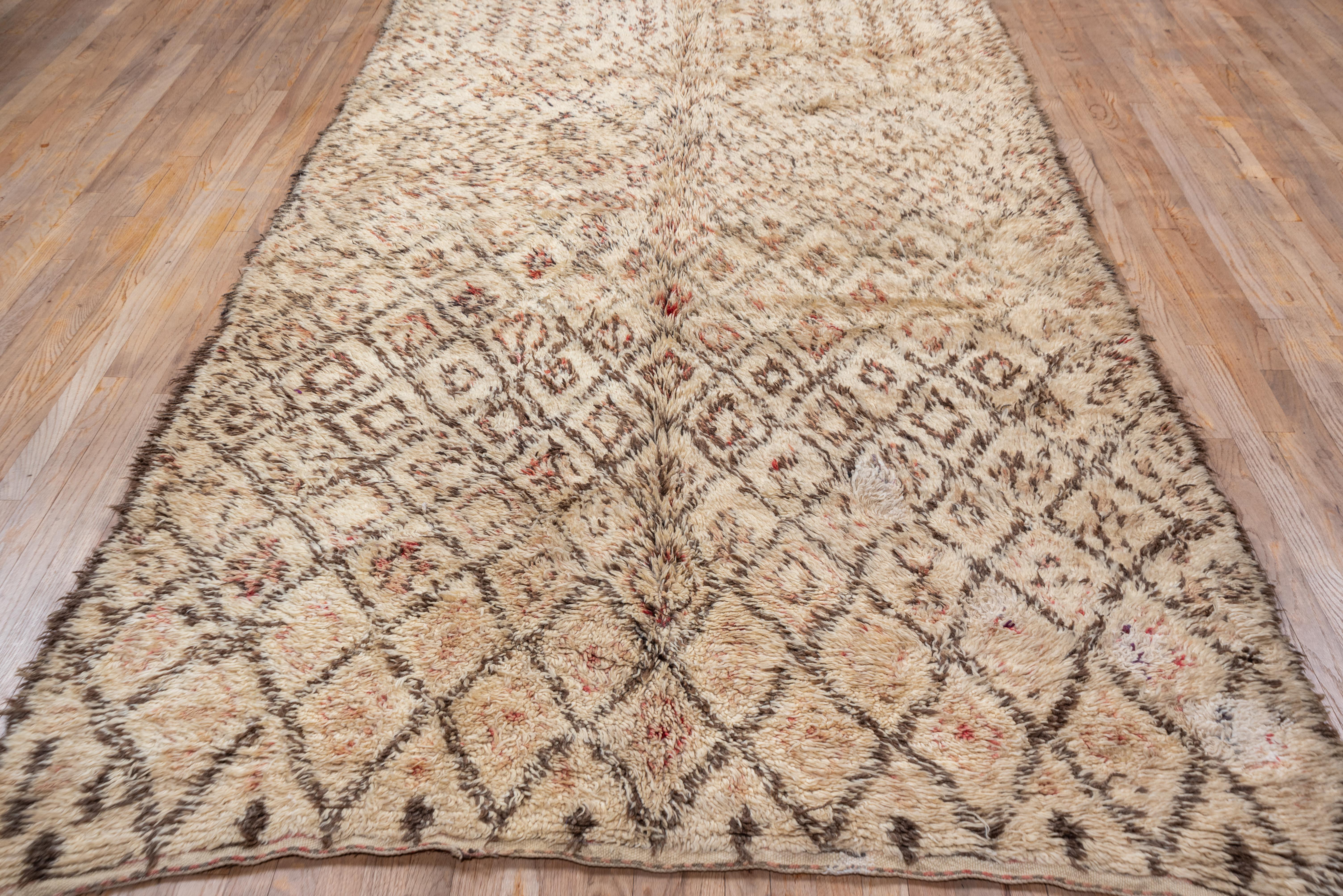 Allover Tribal Lattice Rug - Morocco Mid 20th Century in Ivory and Olive For Sale 3